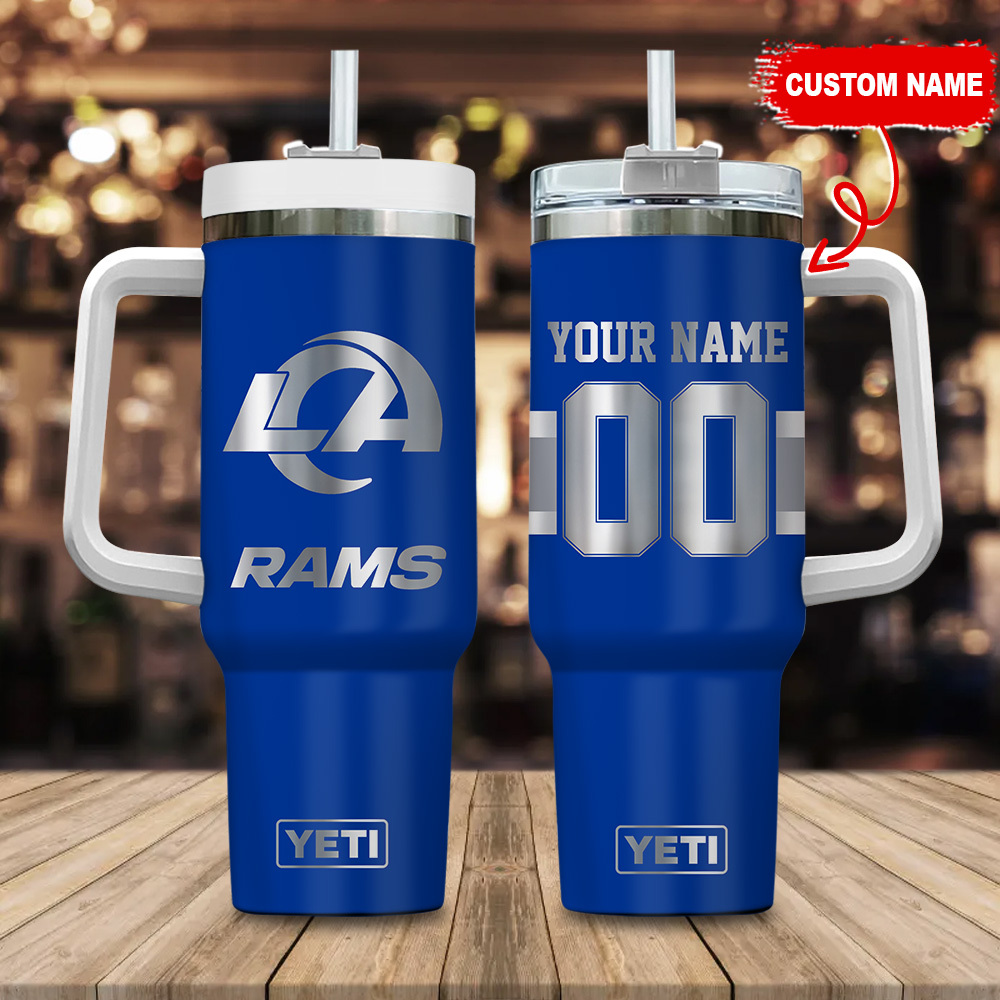 Los Angeles Rams NFL Laser Engraved Effect Custom Stanley Quencher 40oz Stainless Steel Tumbler With Handle