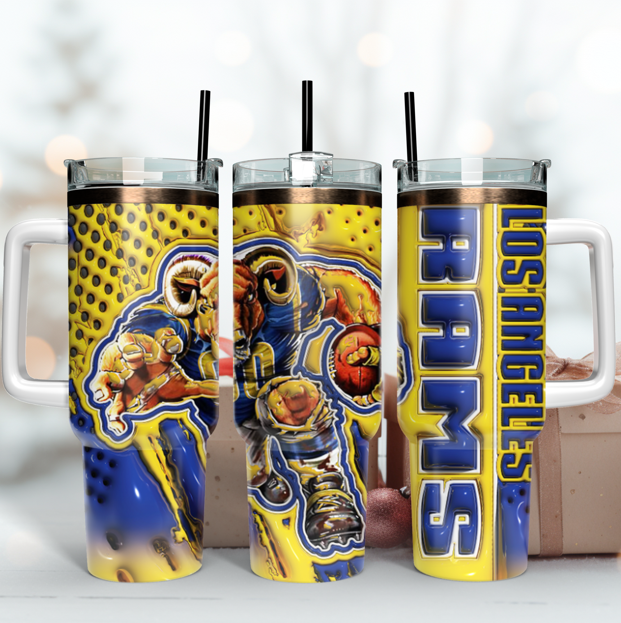 Los Angeles Rams NFL Mascot Custom Stanley Quencher 40oz Stainless Steel Tumbler With Handle