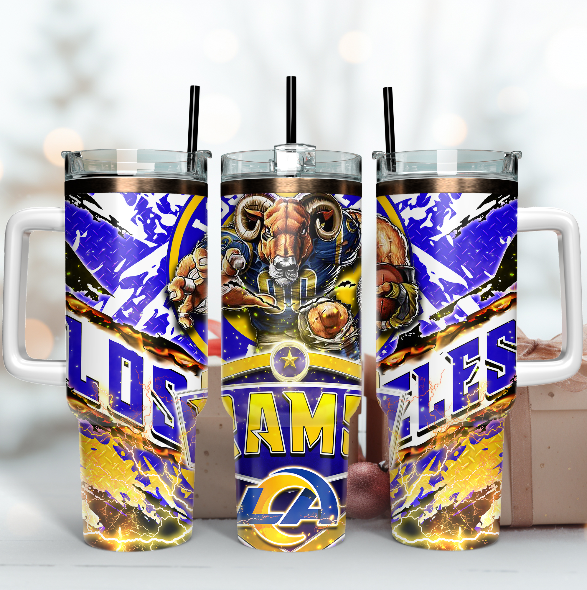 Los Angeles Rams NFL Mascot Custom Stanley Quencher 40oz Stainless Steel Tumbler With Handle