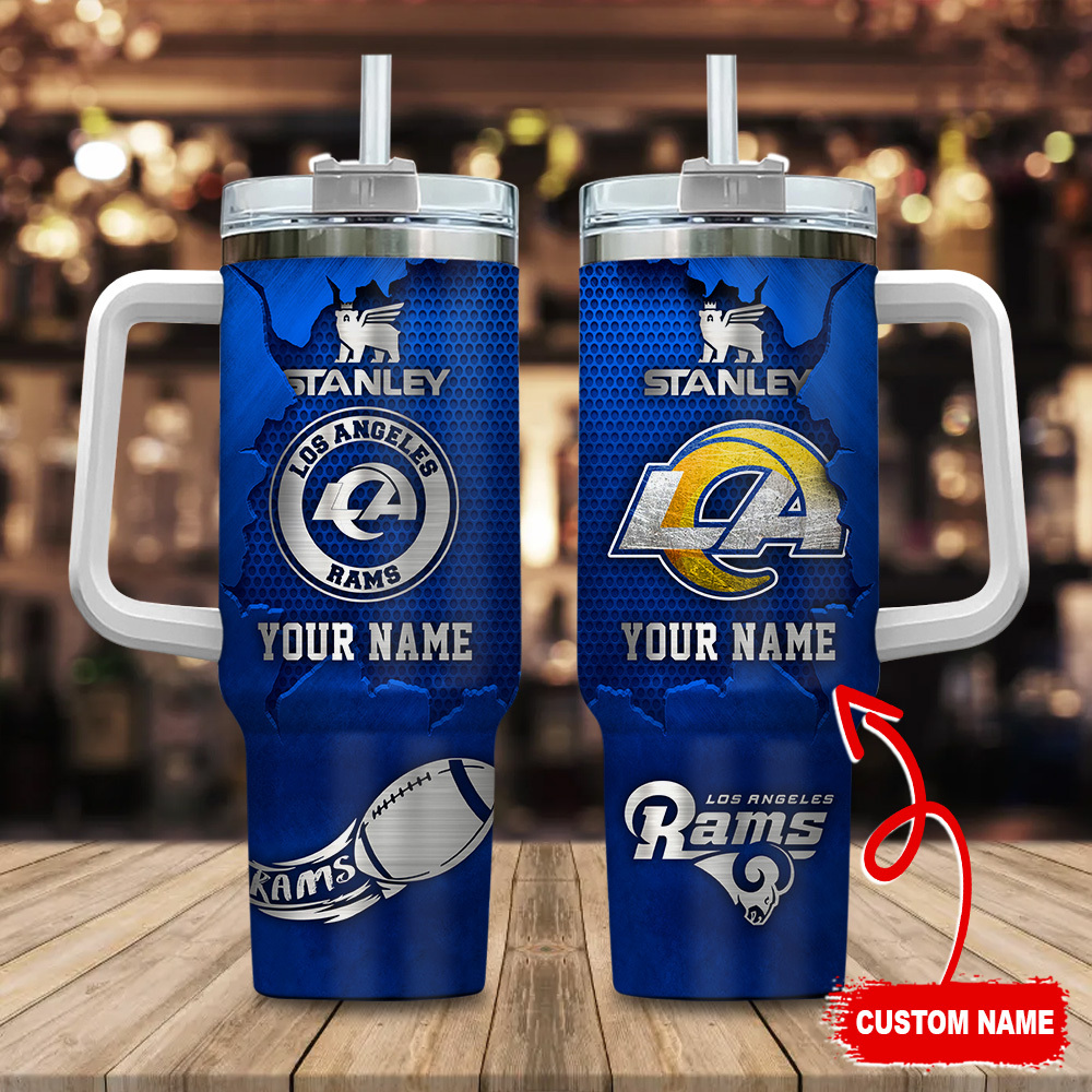 Los Angeles Rams NFL Metal Style Custom Stanley Quencher 40oz Stainless Steel Tumbler With Handle