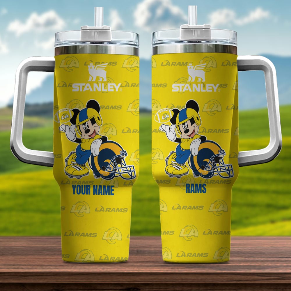 Los Angeles Rams NFL Mickey Mouse Custom Stanley Quencher 40oz Stainless Steel Tumbler With Handle