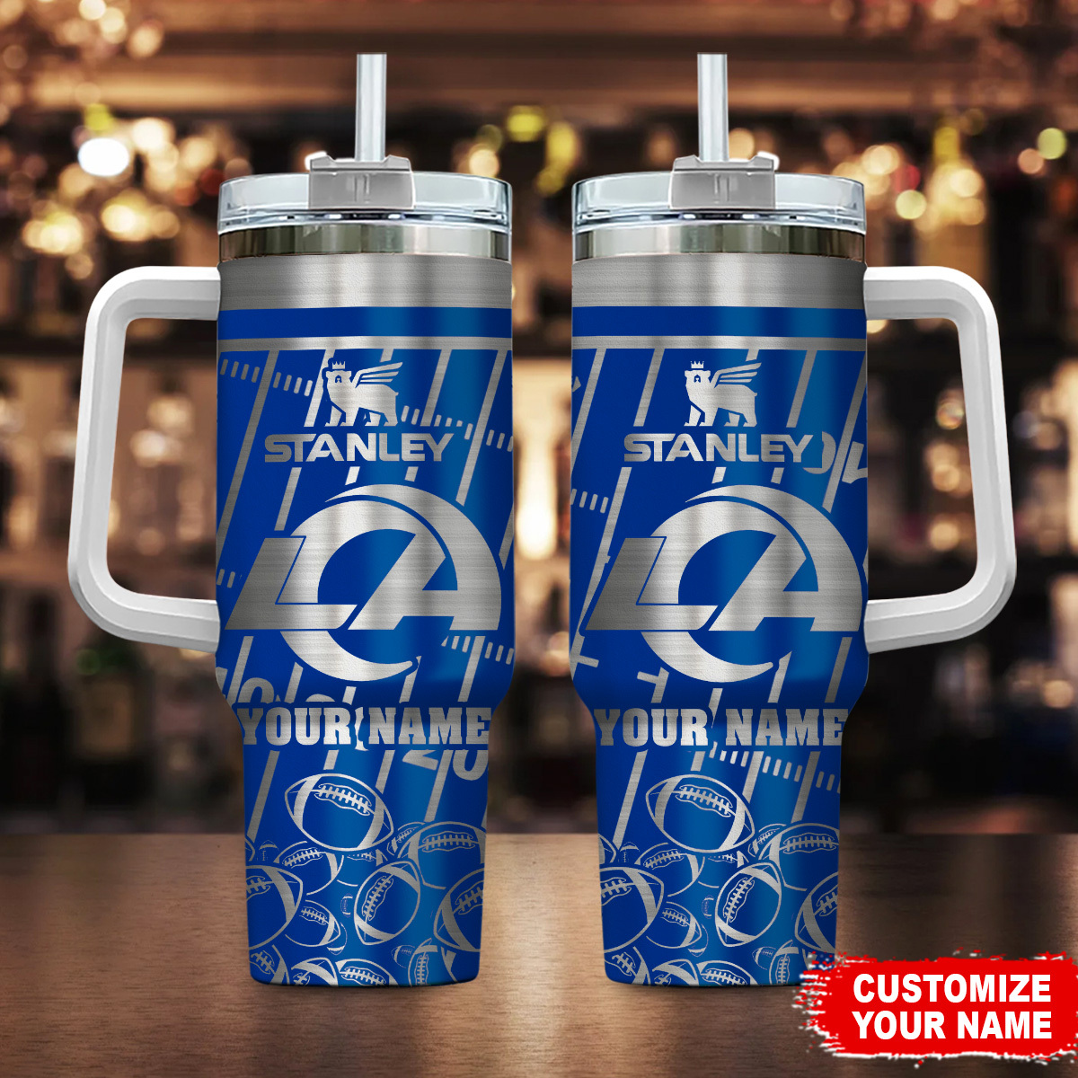 Los Angeles Rams NFL Silver Custom Stanley Quencher 40oz Stainless Steel Tumbler With Handle