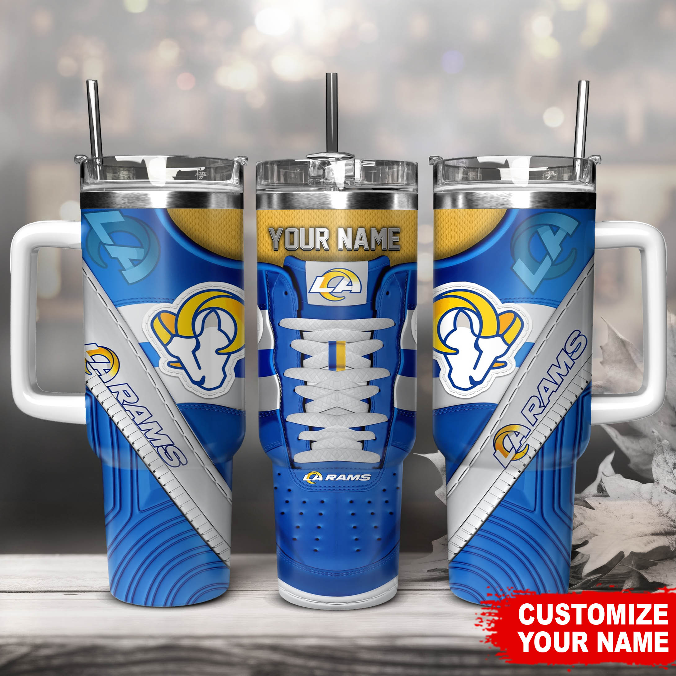 Los Angeles Rams NFL Sneaker Custom Stanley Quencher 40oz Stainless Steel Tumbler With Handle