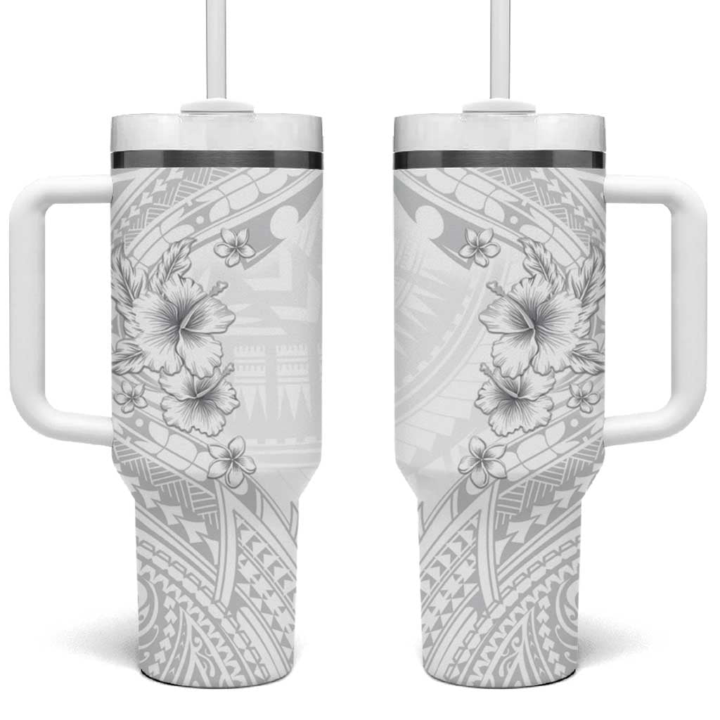 Lotu Tamaiti Samoa White Sunday Polynesian Tribal Elegant Custom Stanley Quencher 40oz Stainless Steel Tumbler With Handle