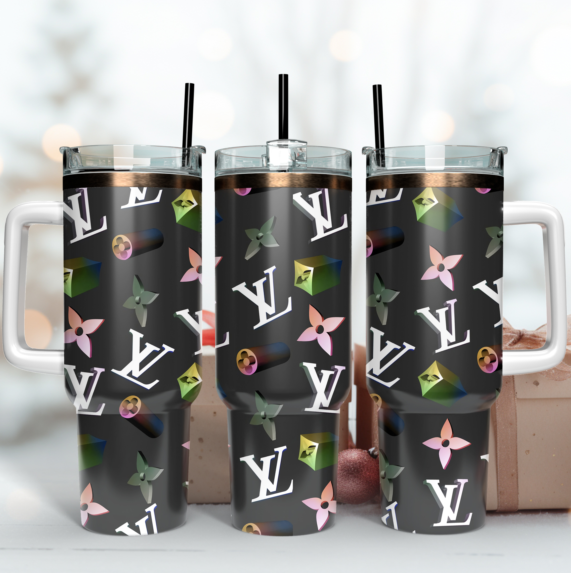 Louis Vuitton 3D LV Logo Custom Stanley Quencher 40oz Stainless Steel Tumbler With Handle