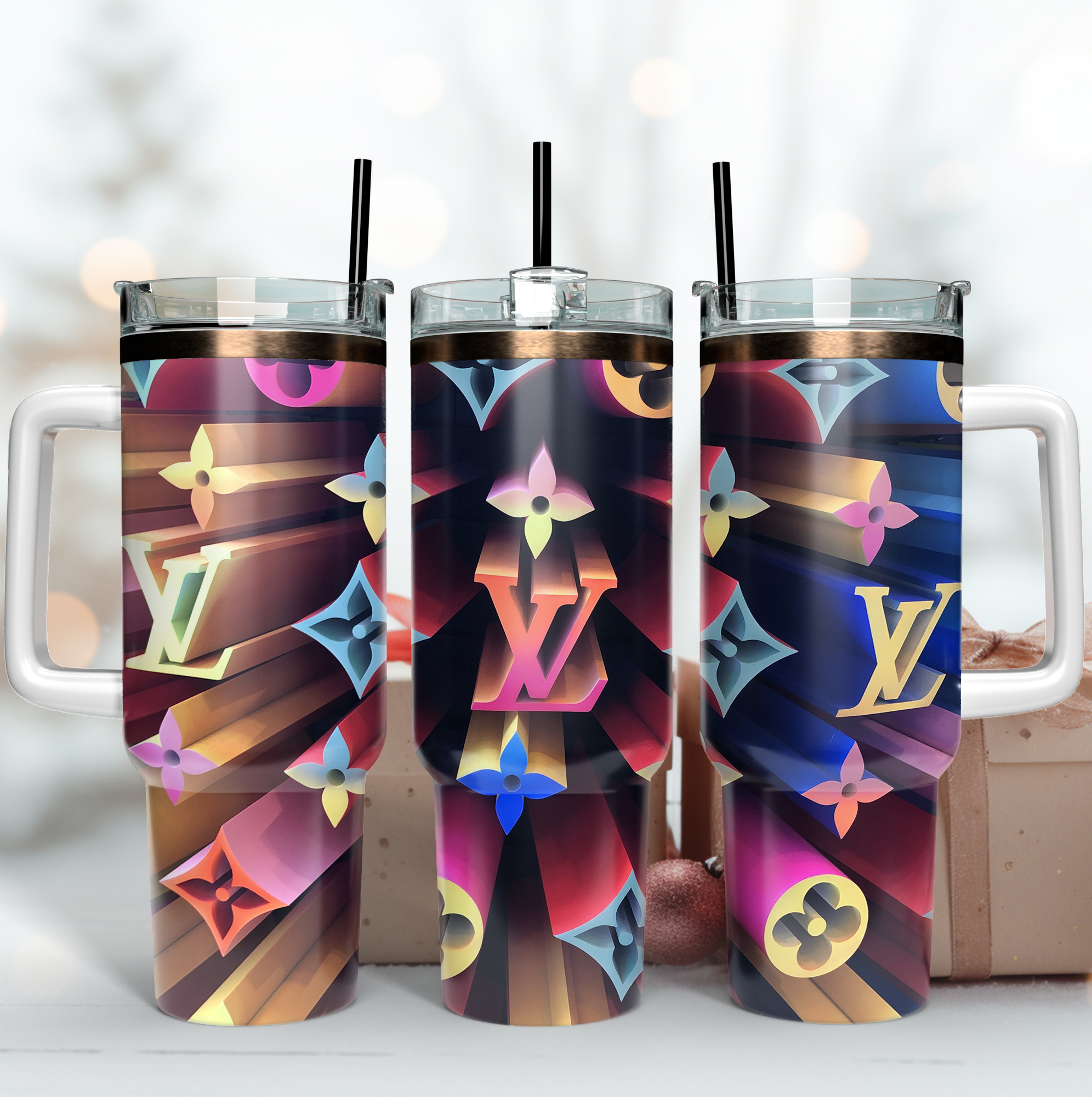 Louis Vuitton 3D LV Logo Custom Stanley Quencher 40oz Stainless Steel Tumbler With Handle