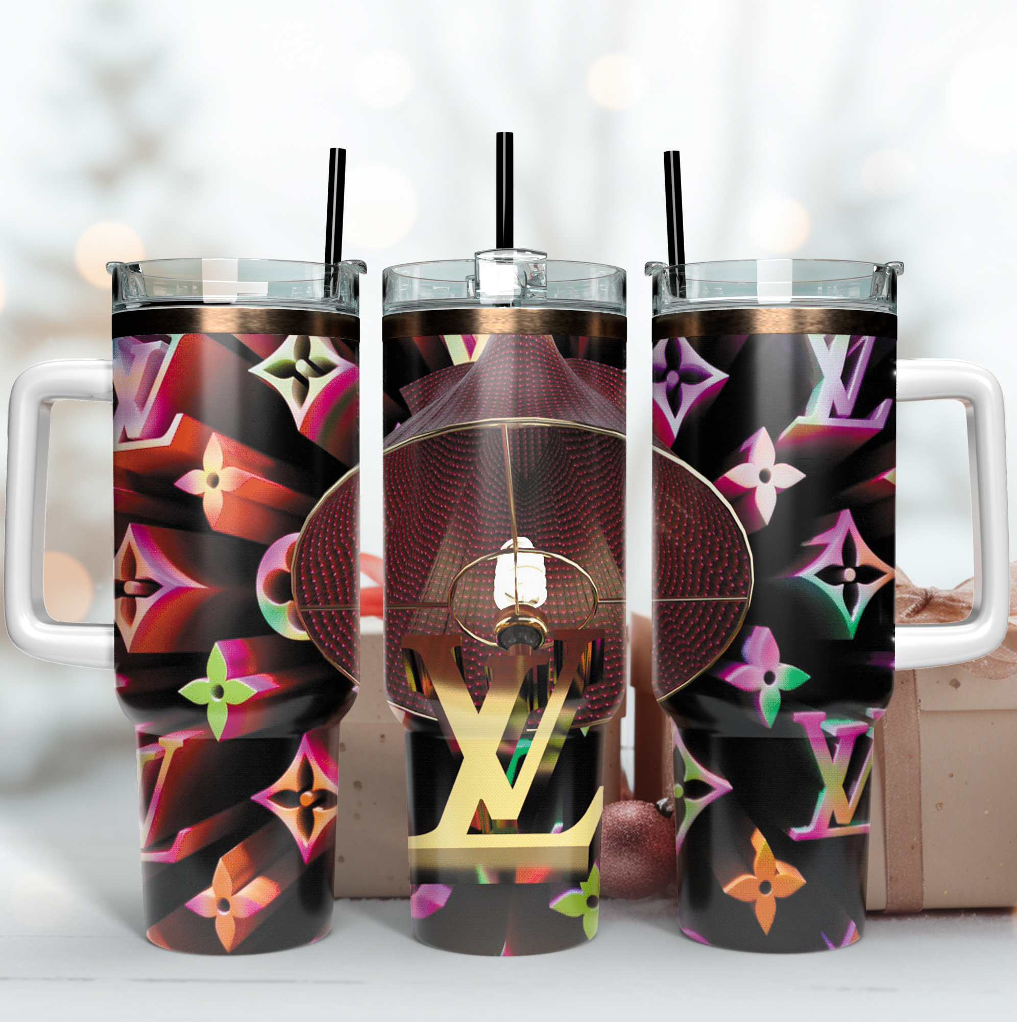 Louis Vuitton 3D LV Logo Custom Stanley Quencher 40oz Stainless Steel Tumbler With Handle