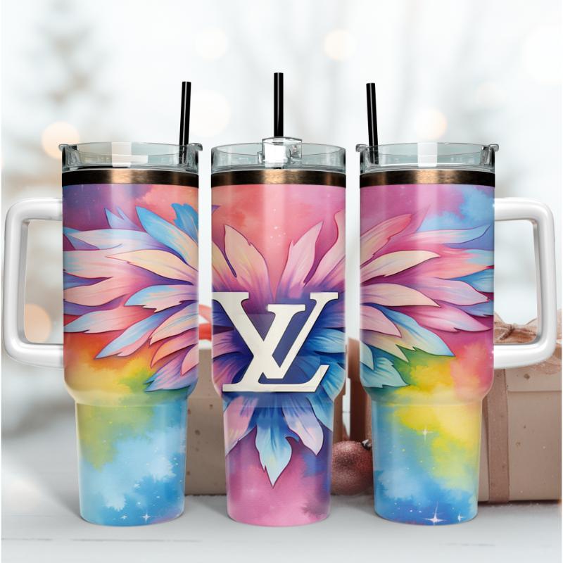 Louis Vuitton Colorful LV Logo Custom Stanley Quencher 40oz Stainless Steel Tumbler With Handle
