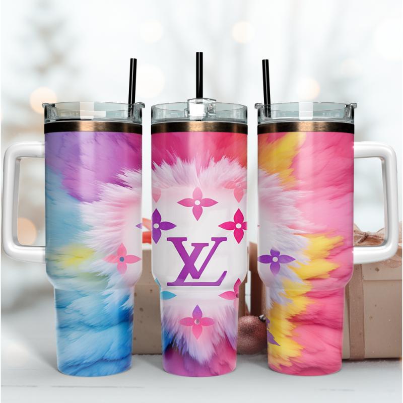 Louis Vuitton Colorful LV Logo Custom Stanley Quencher 40oz Stainless Steel Tumbler With Handle