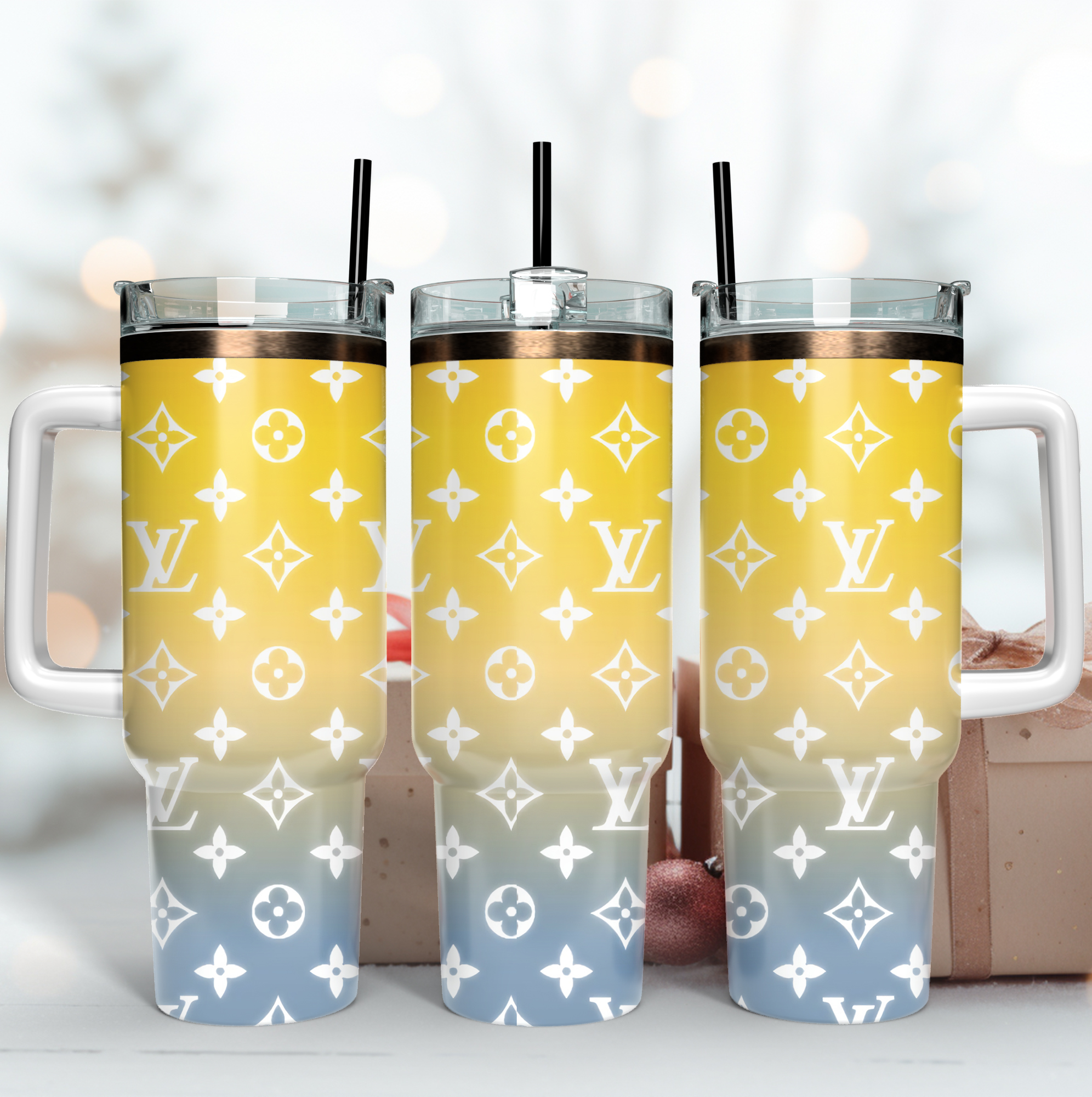 Louis Vuitton Gradient LV Logo Custom Stanley Quencher 40oz Stainless Steel Tumbler With Handle