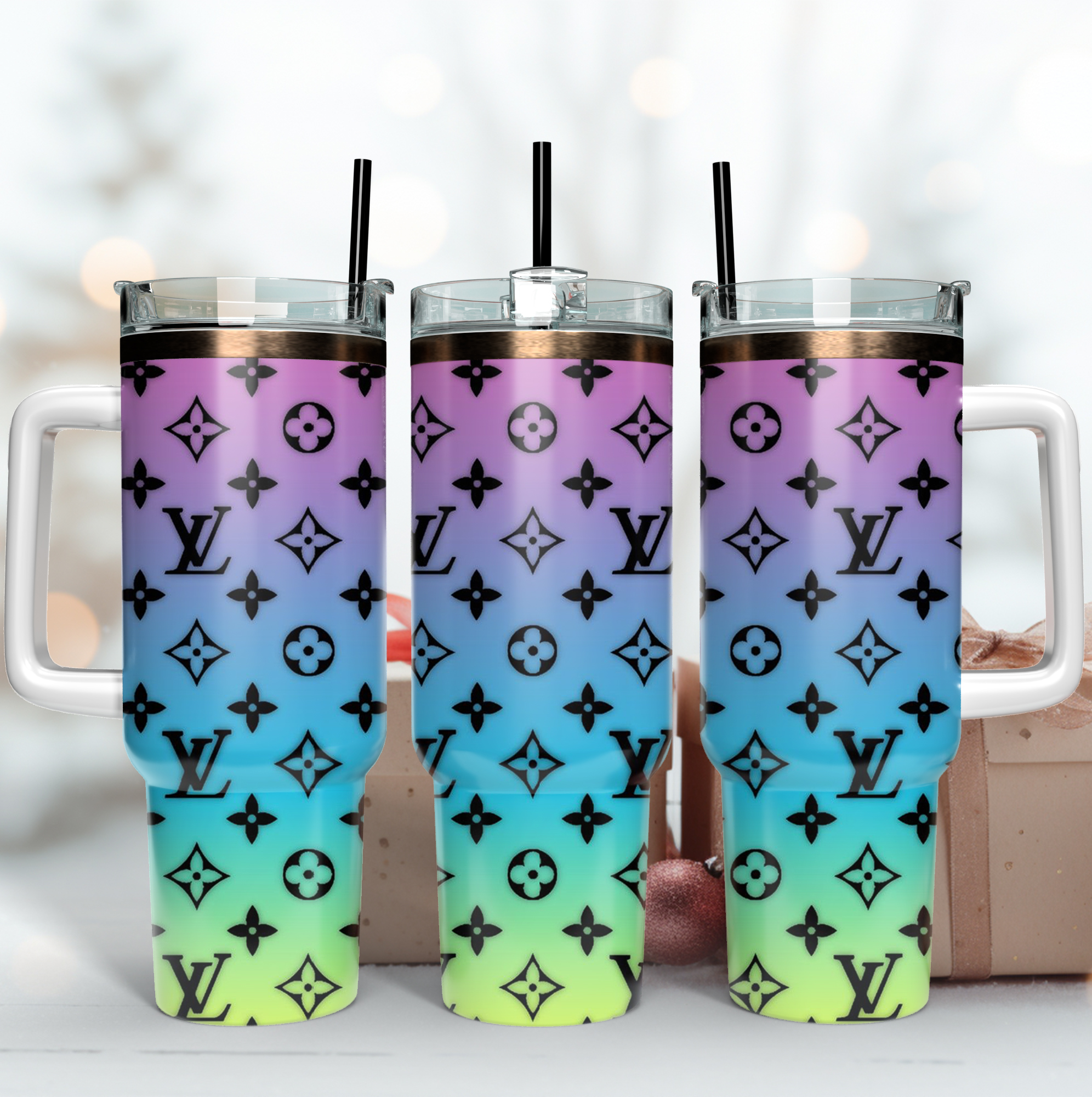 Louis Vuitton Gradient LV Logo Custom Stanley Quencher 40oz Stainless Steel Tumbler With Handle