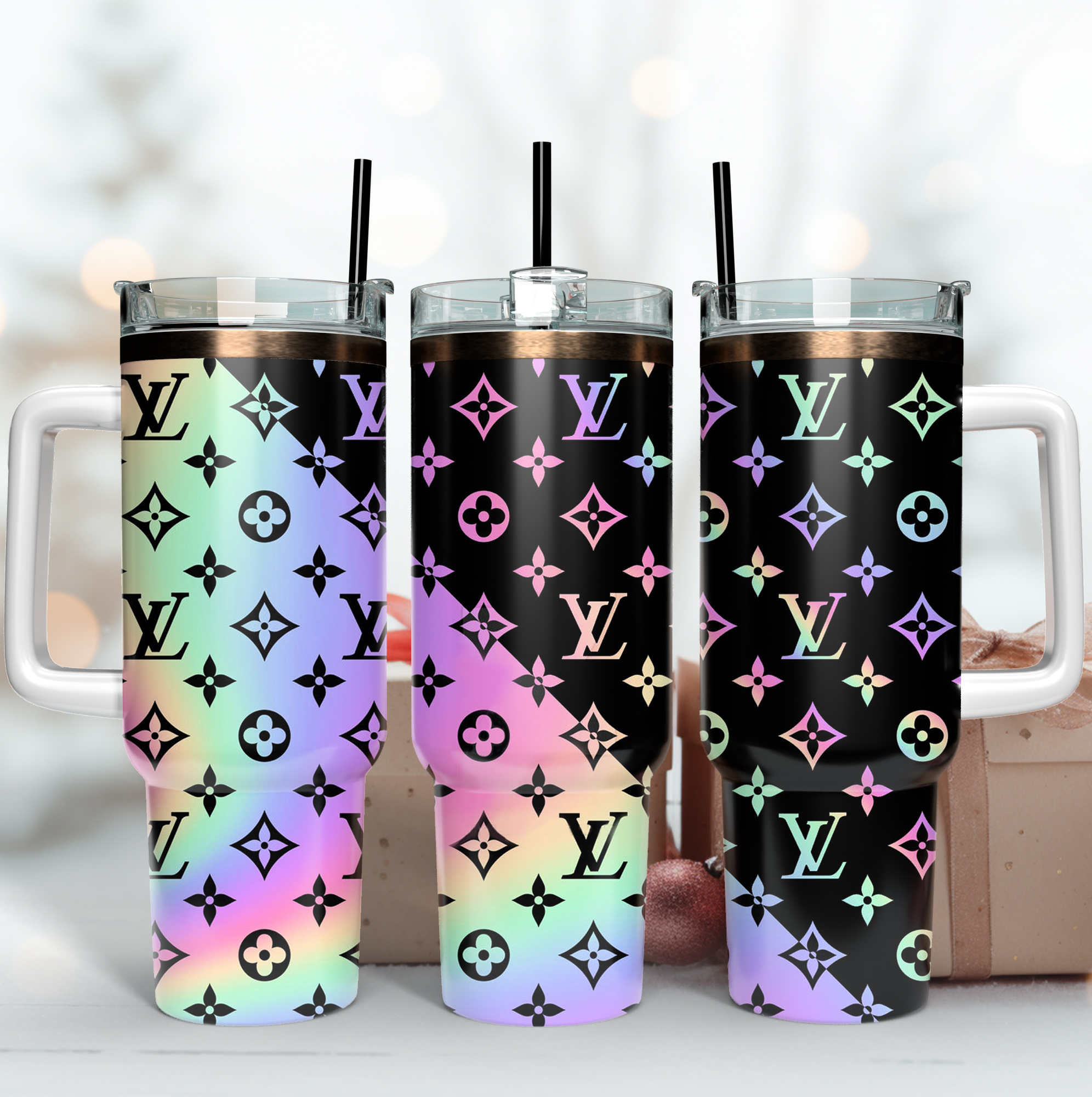 Louis Vuitton Gradient LV Logo Custom Stanley Quencher 40oz Stainless Steel Tumbler With Handle