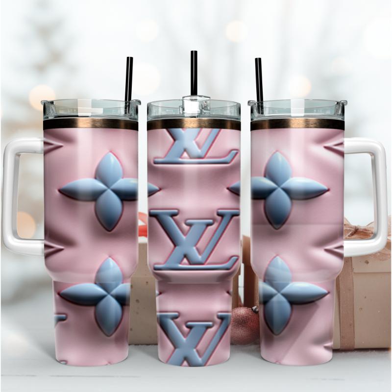 Louis Vuitton LV 3D Logo Custom Stanley Quencher 40oz Stainless Steel Tumbler With Handle