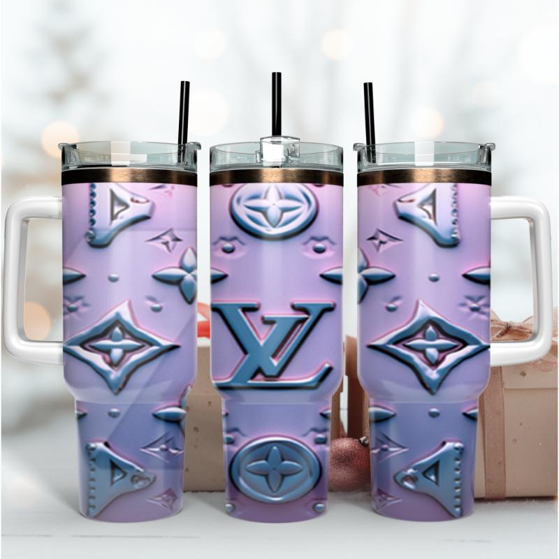 Louis Vuitton LV 3D Logo Custom Stanley Quencher 40oz Stainless Steel Tumbler With Handle