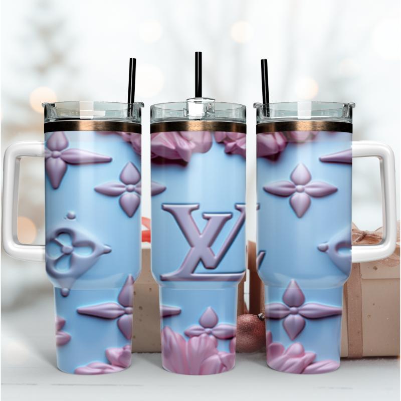 Louis Vuitton LV 3D Logo Custom Stanley Quencher 40oz Stainless Steel Tumbler With Handle