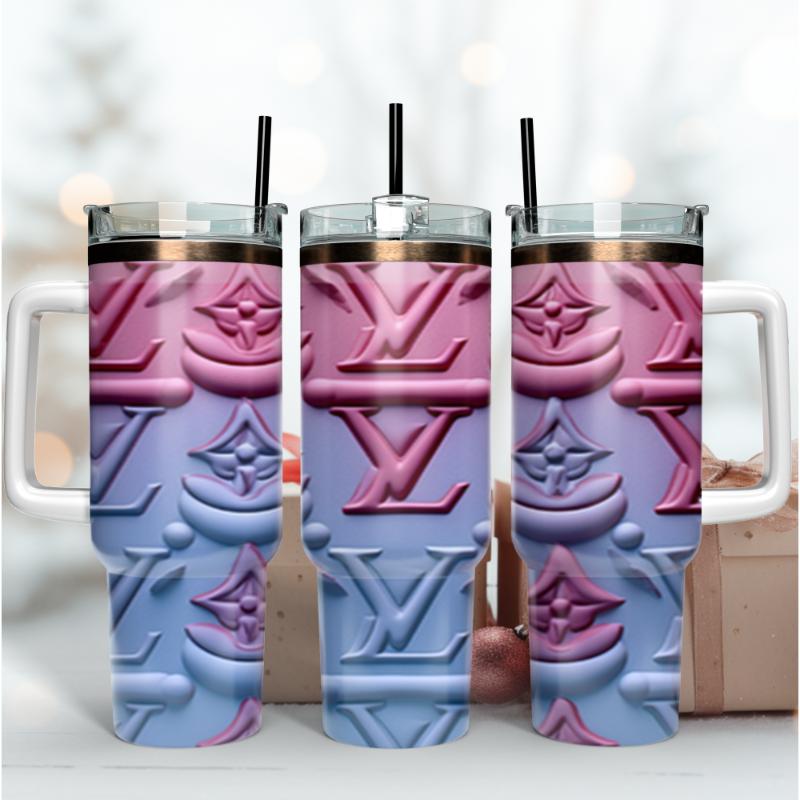 Louis Vuitton LV 3D Logo Custom Stanley Quencher 40oz Stainless Steel Tumbler With Handle