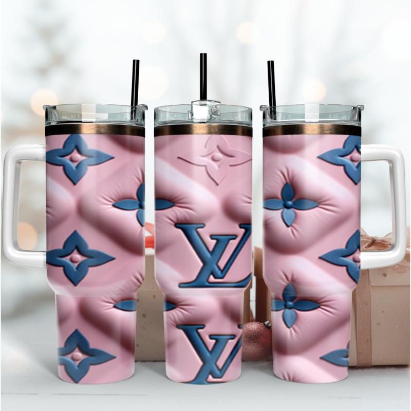Louis Vuitton LV 3D Pattern Custom Stanley Quencher 40oz Stainless Steel Tumbler With Handle