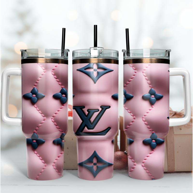 Louis Vuitton LV 3D Pattern Custom Stanley Quencher 40oz Stainless Steel Tumbler With Handle