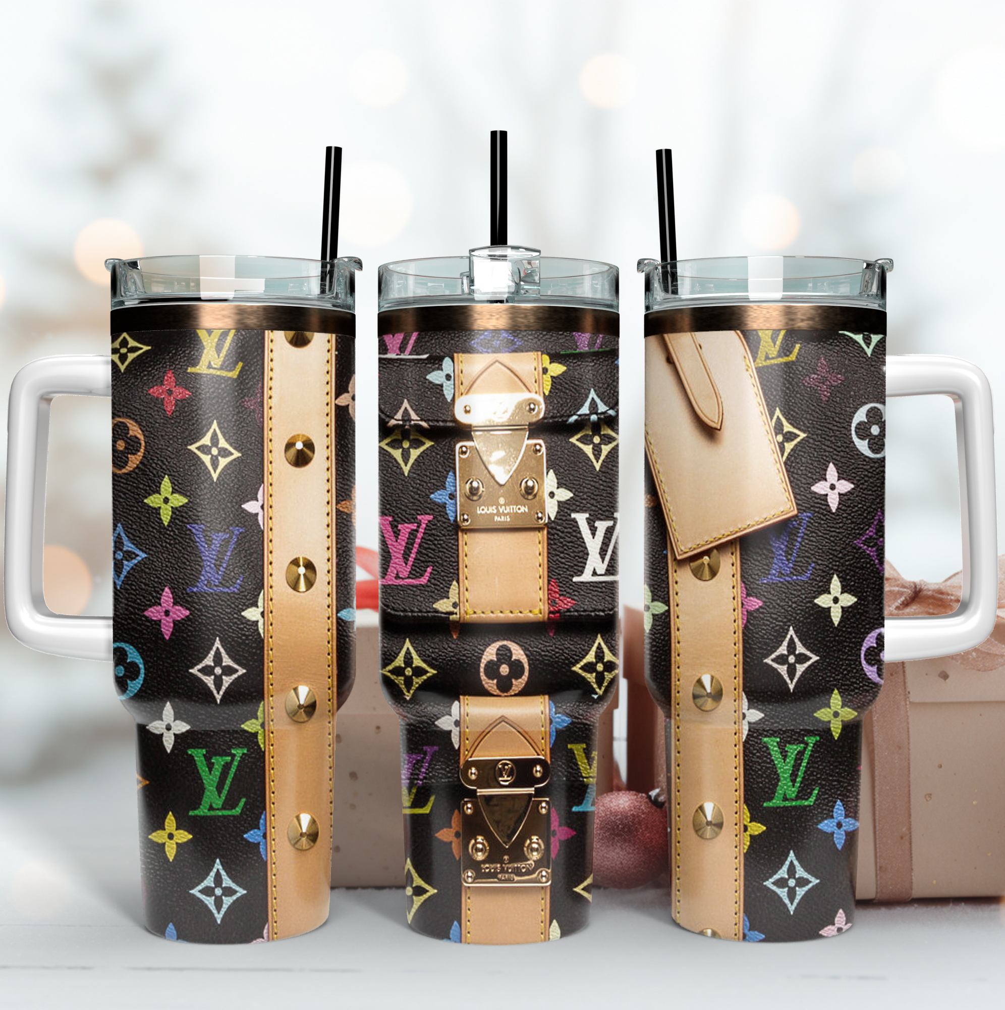Louis Vuitton LV Bag Pattern Custom Stanley Quencher 40oz Stainless Steel Tumbler With Handle