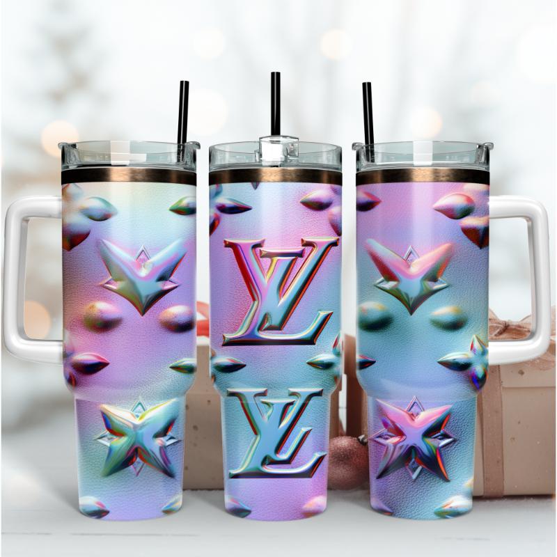 Louis Vuitton LV Gradient 3D Logo Custom Stanley Quencher 40oz Stainless Steel Tumbler With Handle