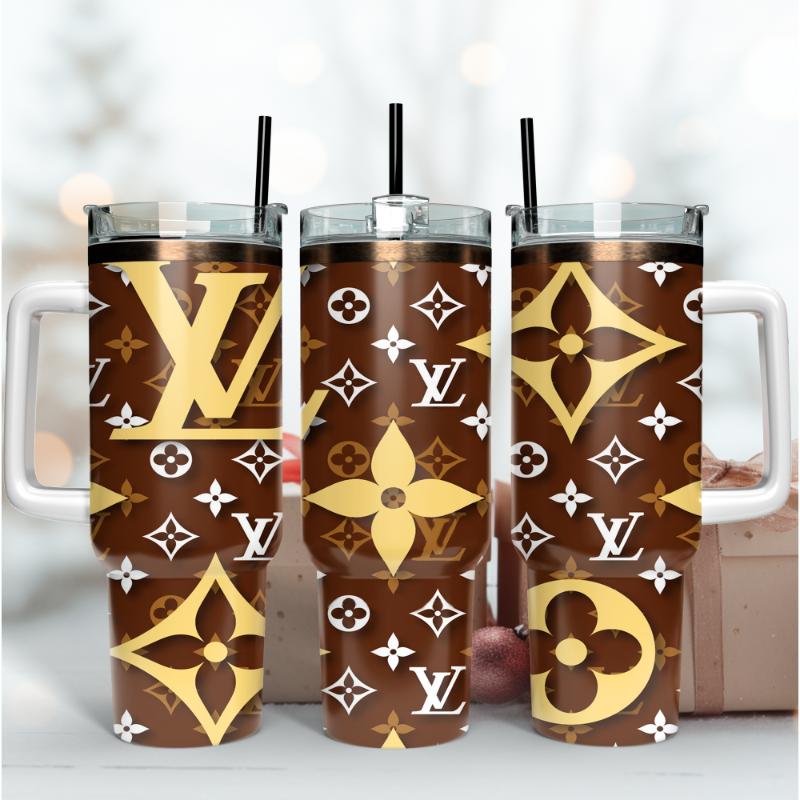Louis Vuitton LV Logo 3D Pattern Custom Stanley Quencher 40oz Stainless Steel Tumbler With Handle