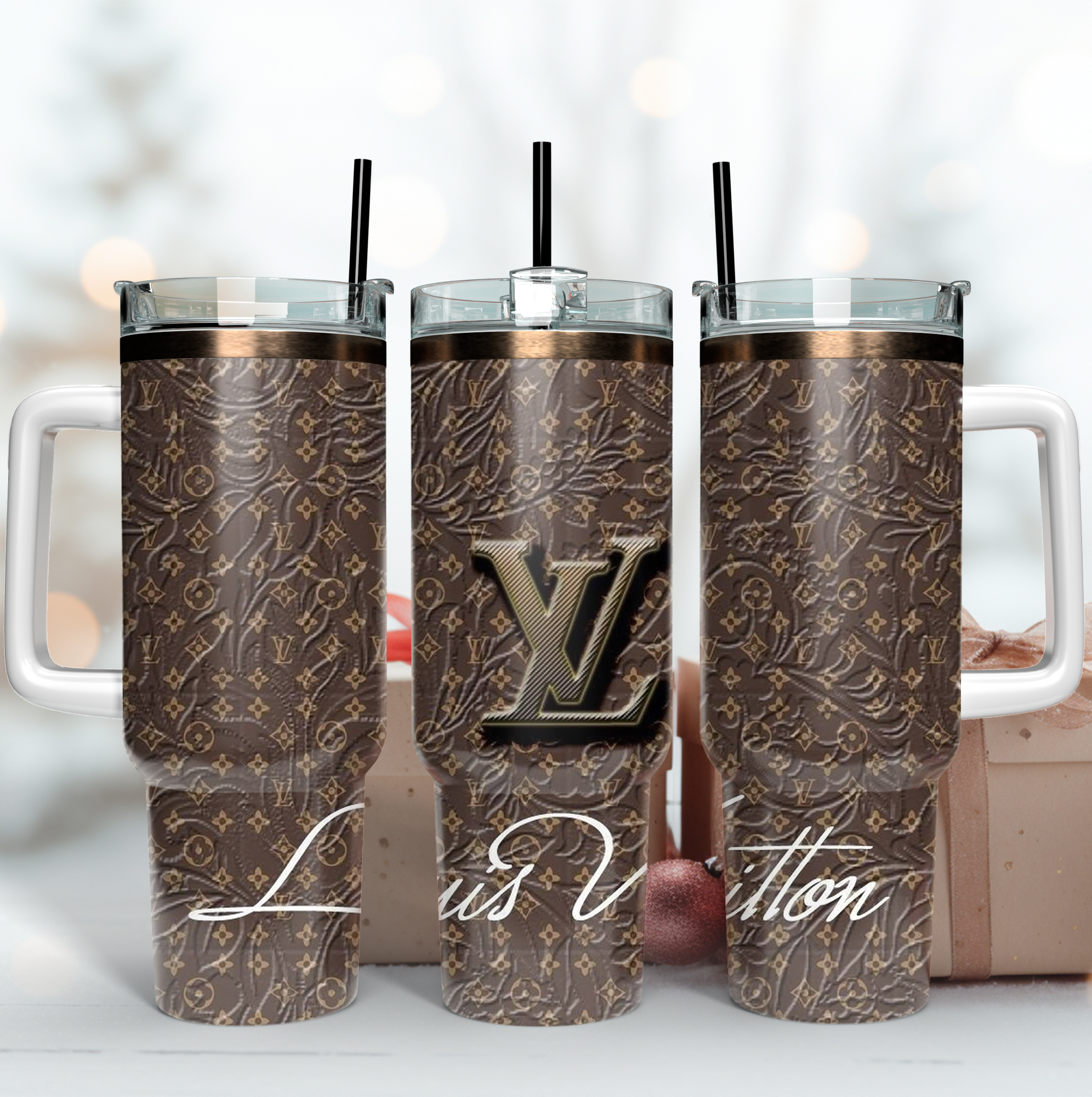 Louis Vuitton LV Logo Custom Stanley Quencher 40oz Stainless Steel Tumbler With Handle