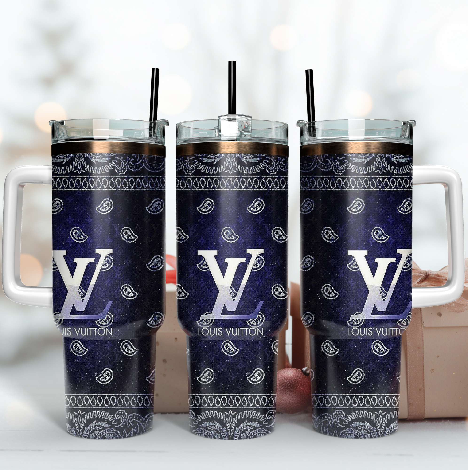 Louis Vuitton LV Logo Custom Stanley Quencher 40oz Stainless Steel Tumbler With Handle