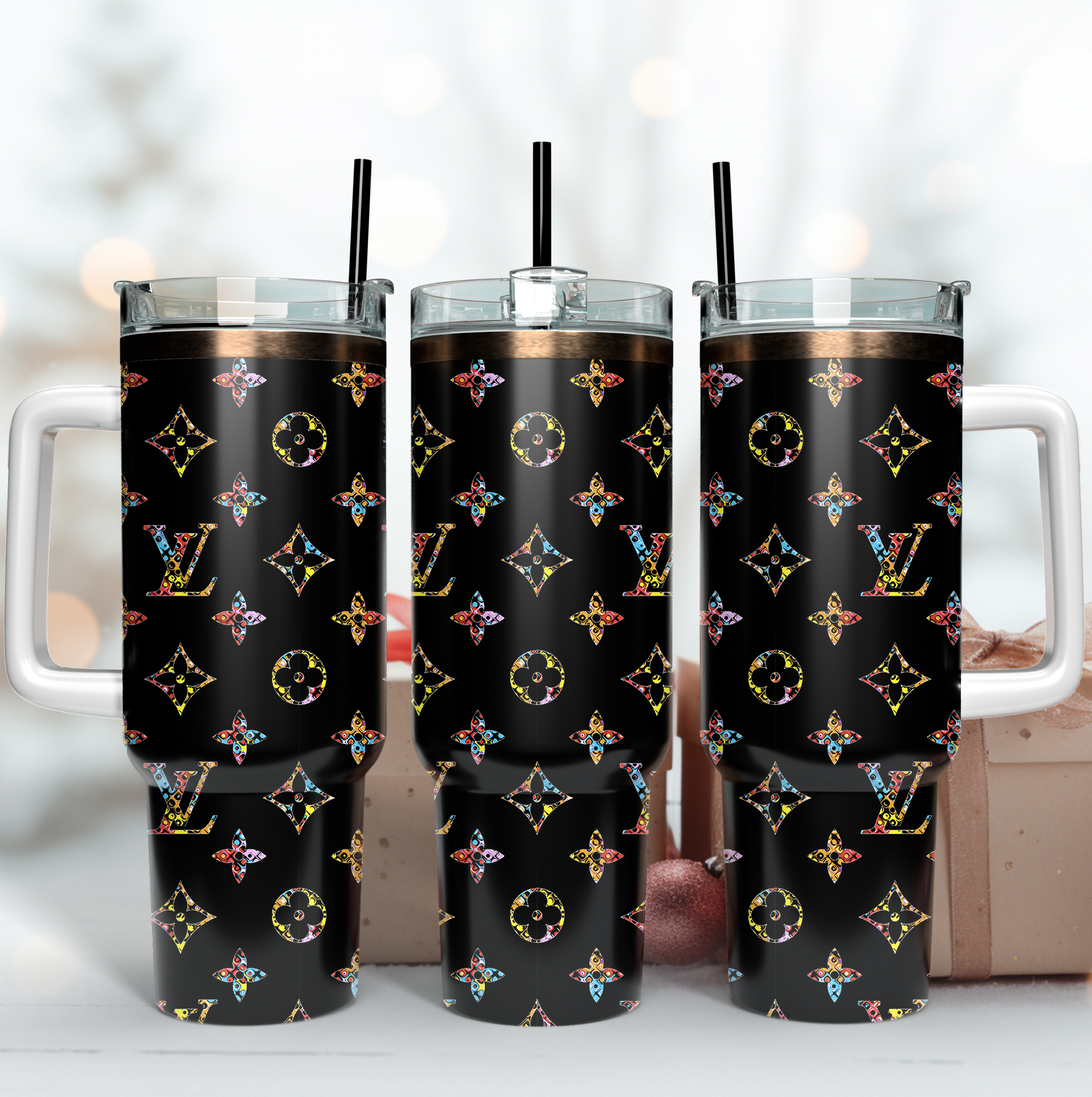 Louis Vuitton LV Logo Custom Stanley Quencher 40oz Stainless Steel Tumbler With Handle
