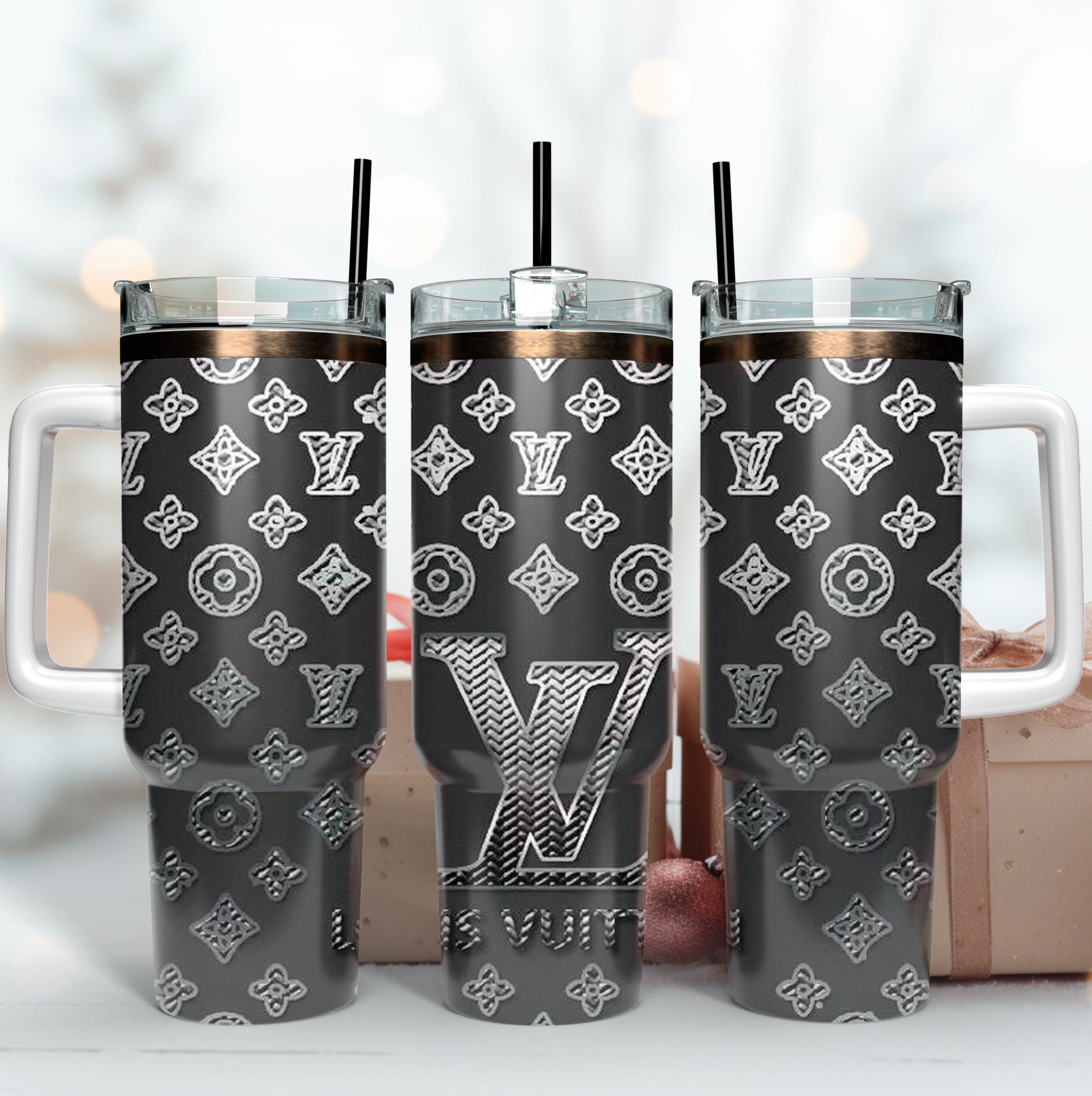 Louis Vuitton LV Logo Custom Stanley Quencher 40oz Stainless Steel Tumbler With Handle