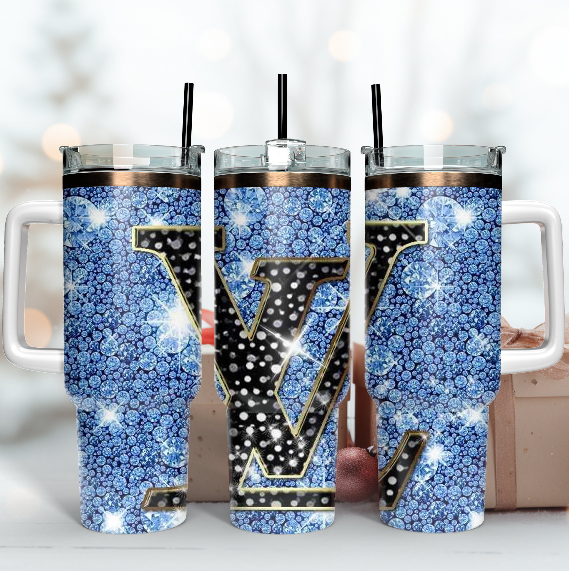 Louis Vuitton LV Logo Custom Stanley Quencher 40oz Stainless Steel Tumbler With Handle