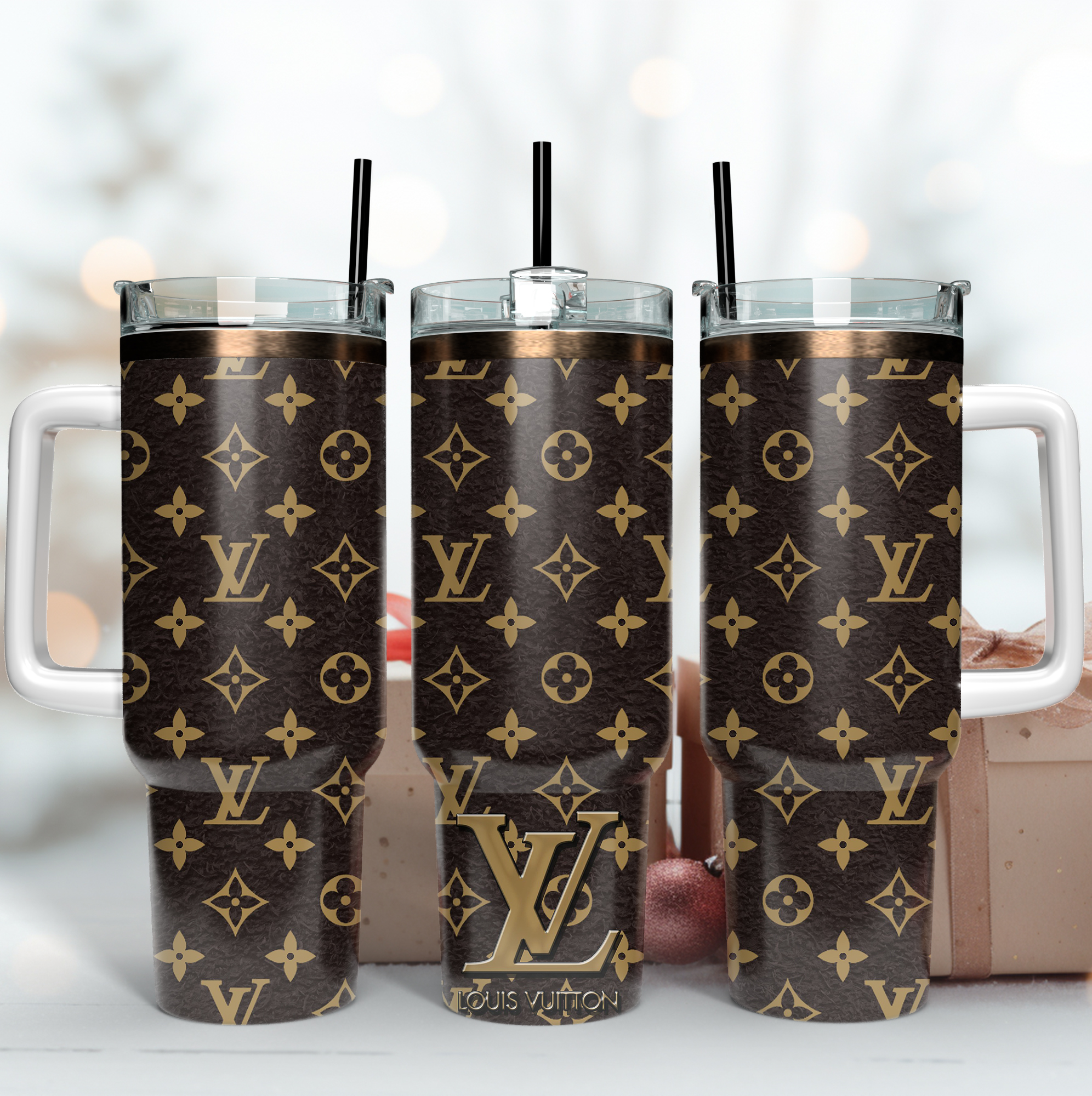 Louis Vuitton LV Logo Custom Stanley Quencher 40oz Stainless Steel Tumbler With Handle