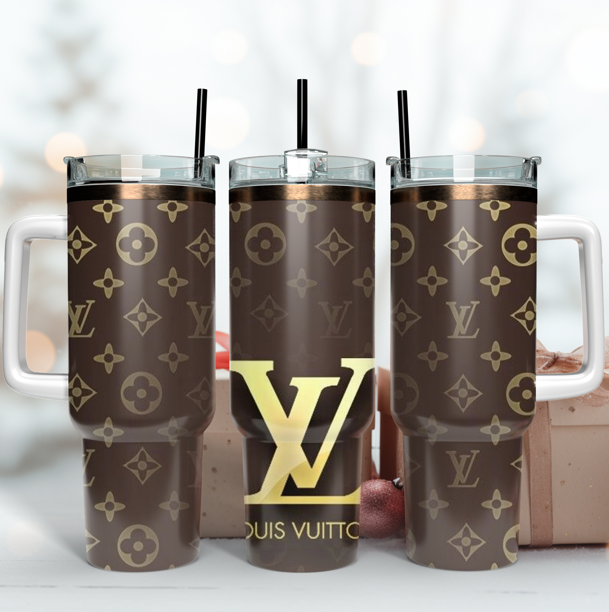 Louis Vuitton LV Logo Custom Stanley Quencher 40oz Stainless Steel Tumbler With Handle