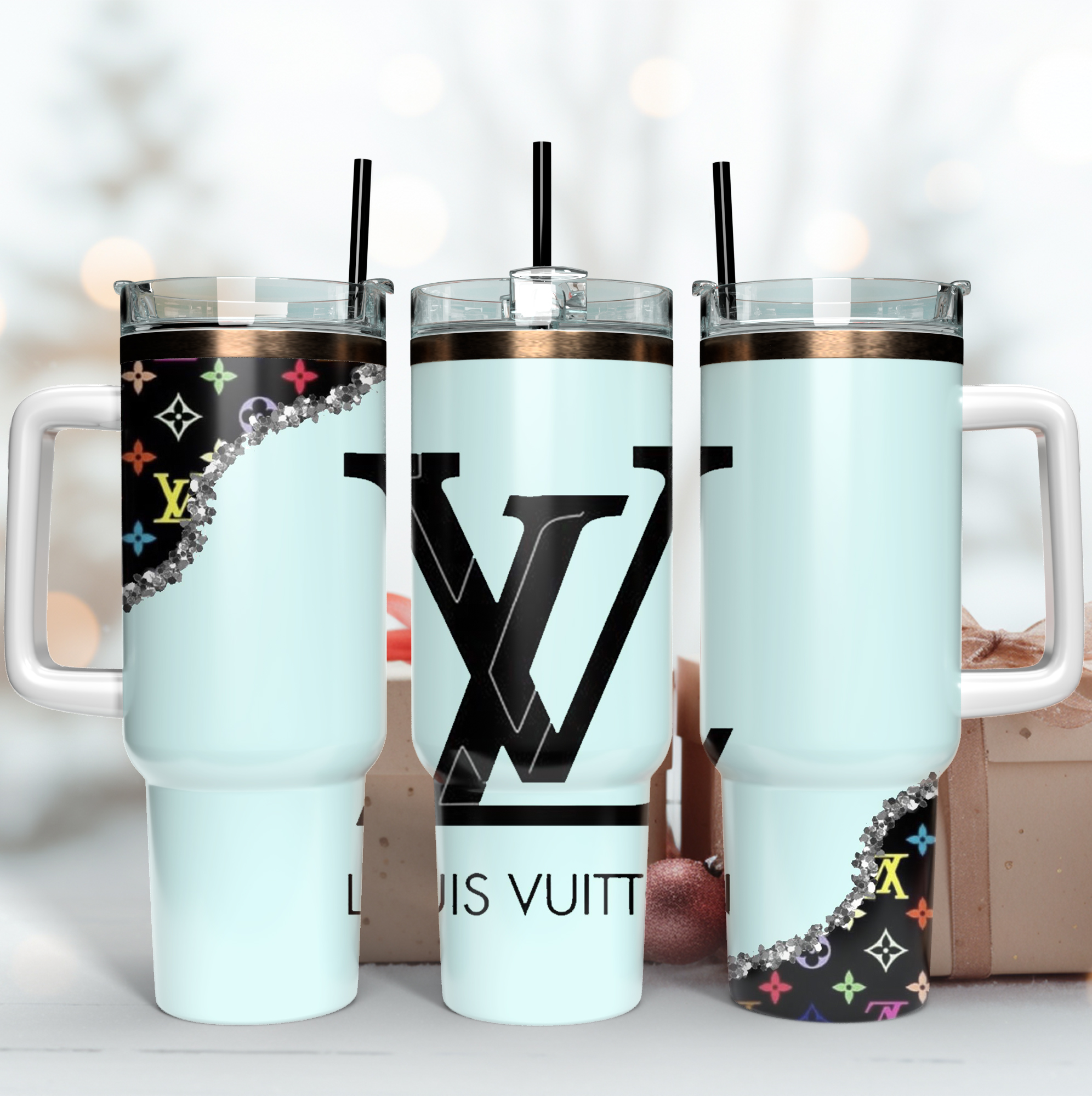 Louis Vuitton LV Logo Custom Stanley Quencher 40oz Stainless Steel Tumbler With Handle