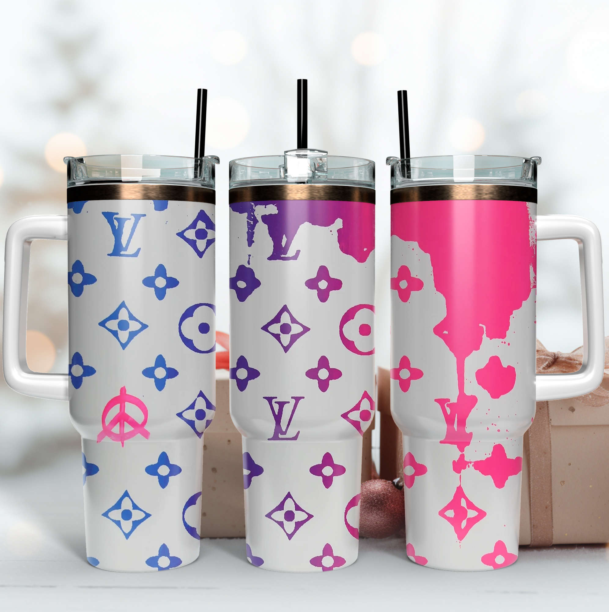 Louis Vuitton LV Logo Custom Stanley Quencher 40oz Stainless Steel Tumbler With Handle