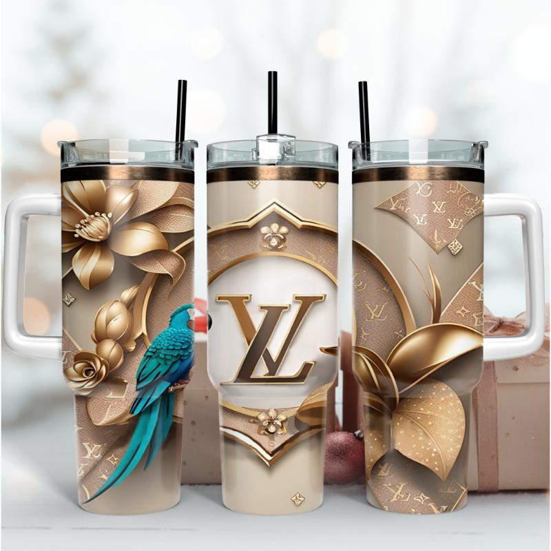 Louis Vuitton LV Luxury 3D Logo Custom Stanley Quencher 40oz Stainless Steel Tumbler With Handle