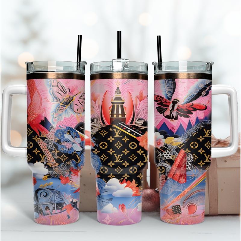 Louis Vuitton LV Luxury Pattern Custom Stanley Quencher 40oz Stainless Steel Tumbler With Handle