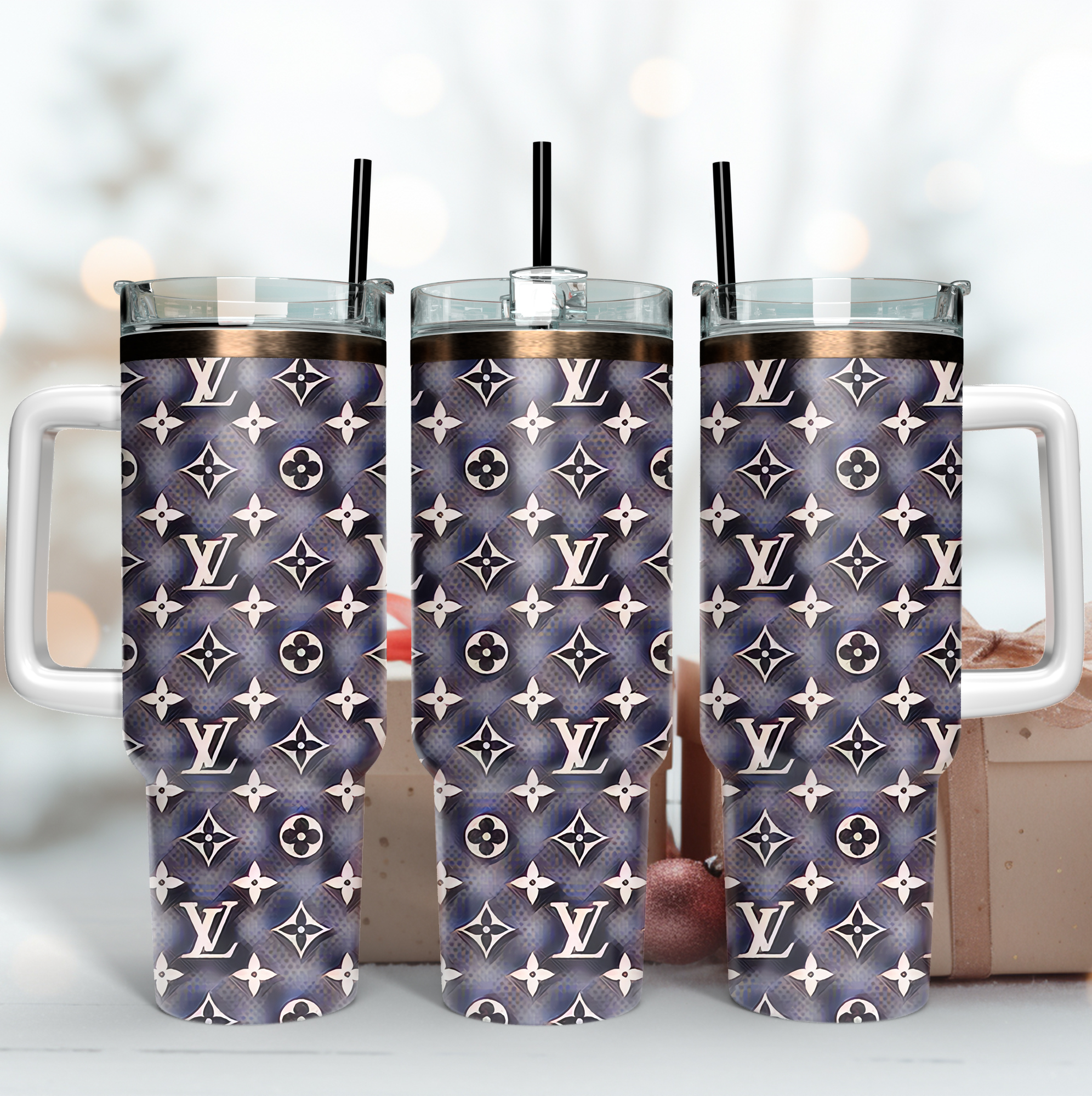 Louis Vuitton LV Pattern Custom Stanley Quencher 40oz Stainless Steel Tumbler With Handle
