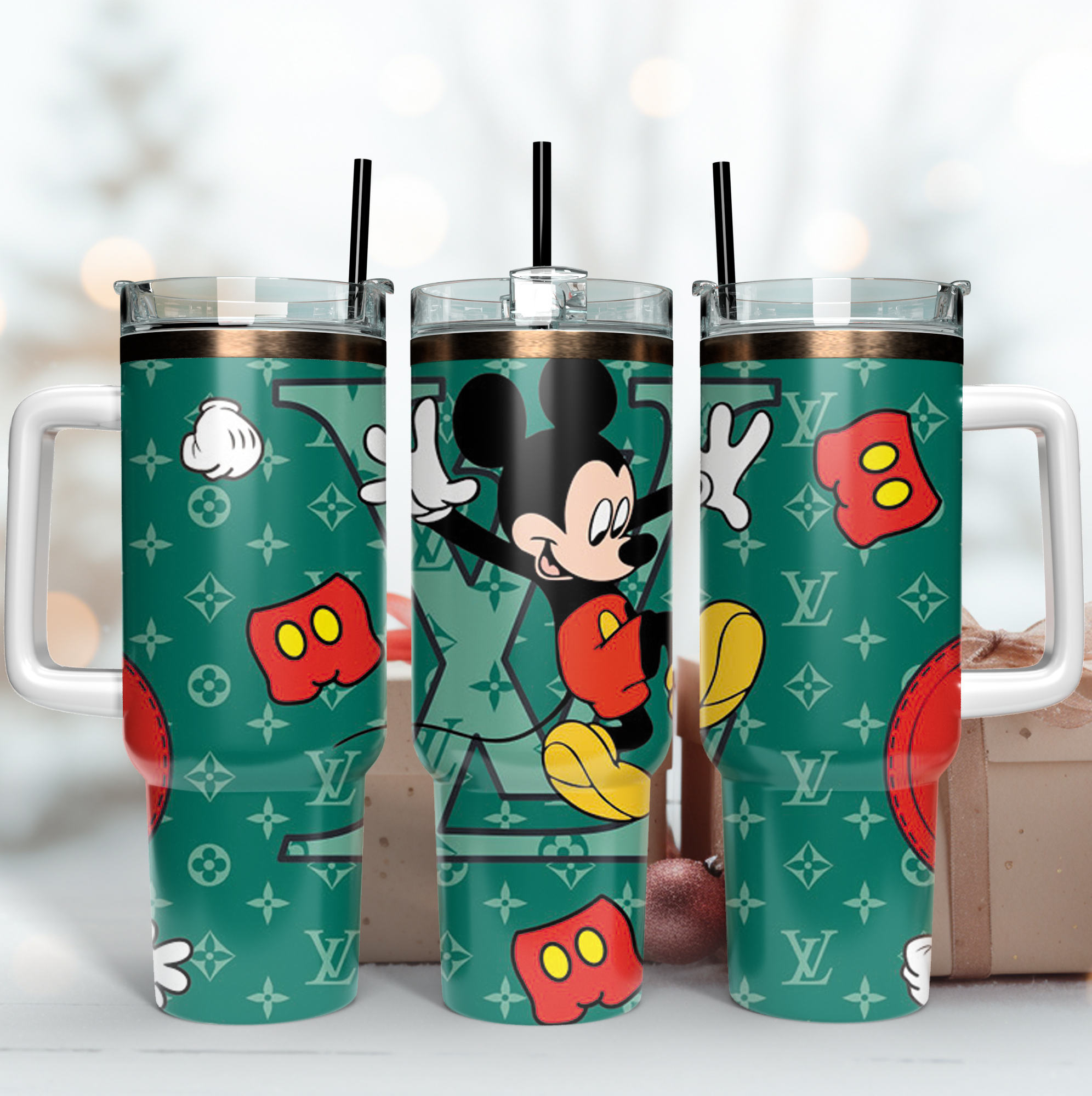 Louis Vuitton Mickey Mouse Custom Stanley Quencher 40oz Stainless Steel Tumbler With Handle