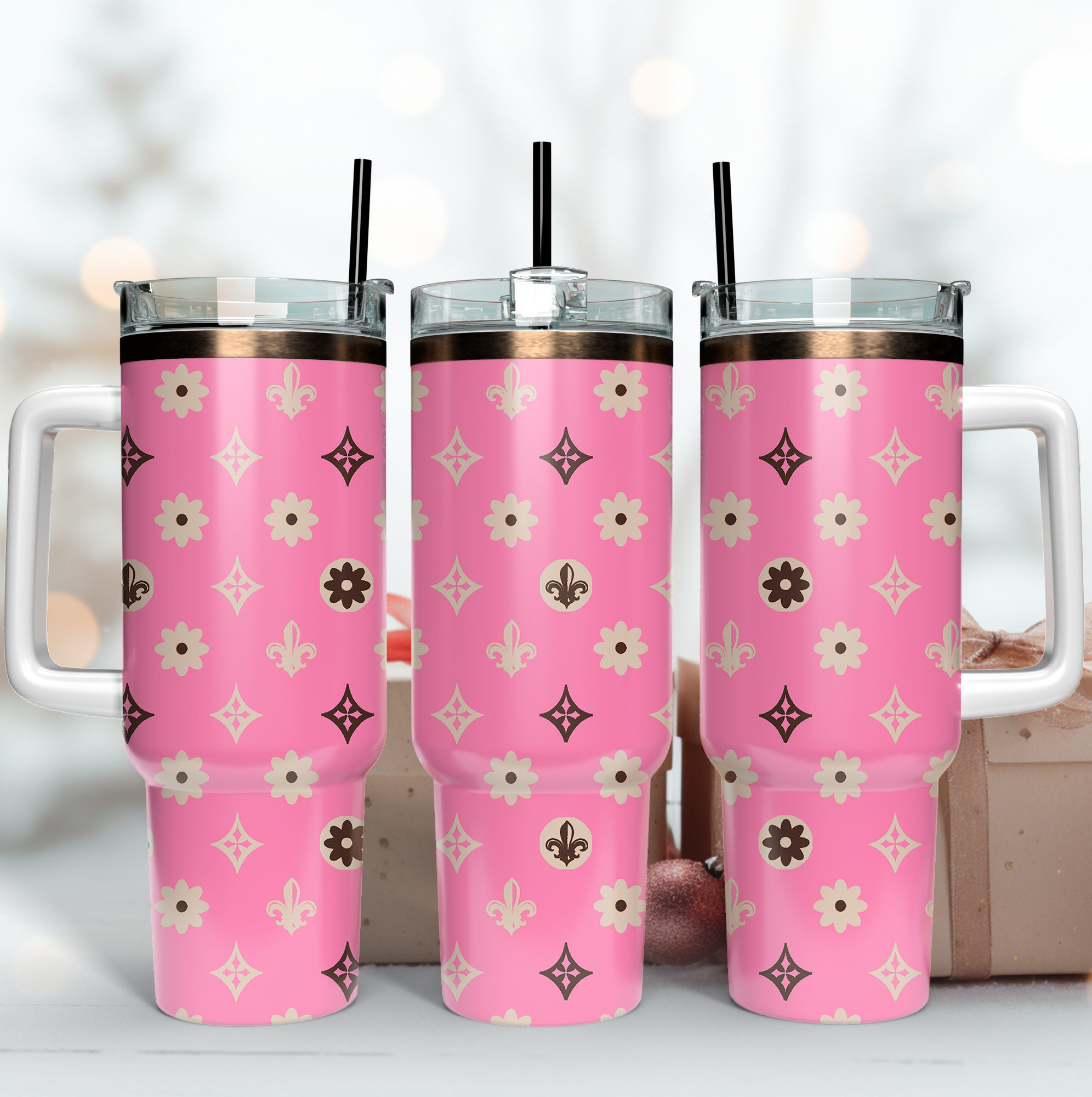 Louis Vuitton Pink LV Pattern Custom Stanley Quencher 40oz Stainless Steel Tumbler With Handle