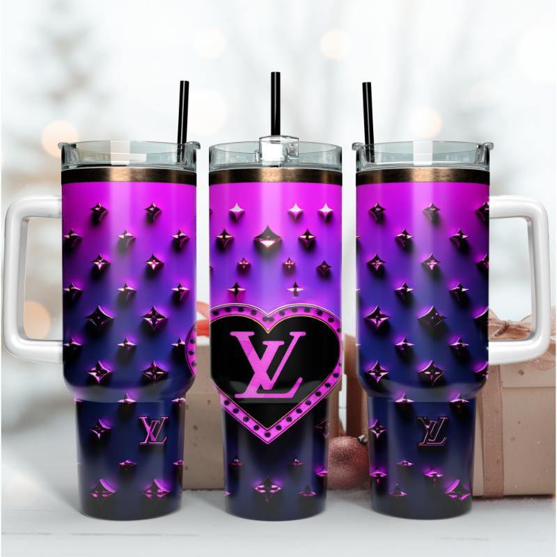 Louis Vuitton Purple LV Heart 3D Custom Stanley Quencher 40oz Stainless Steel Tumbler With Handle