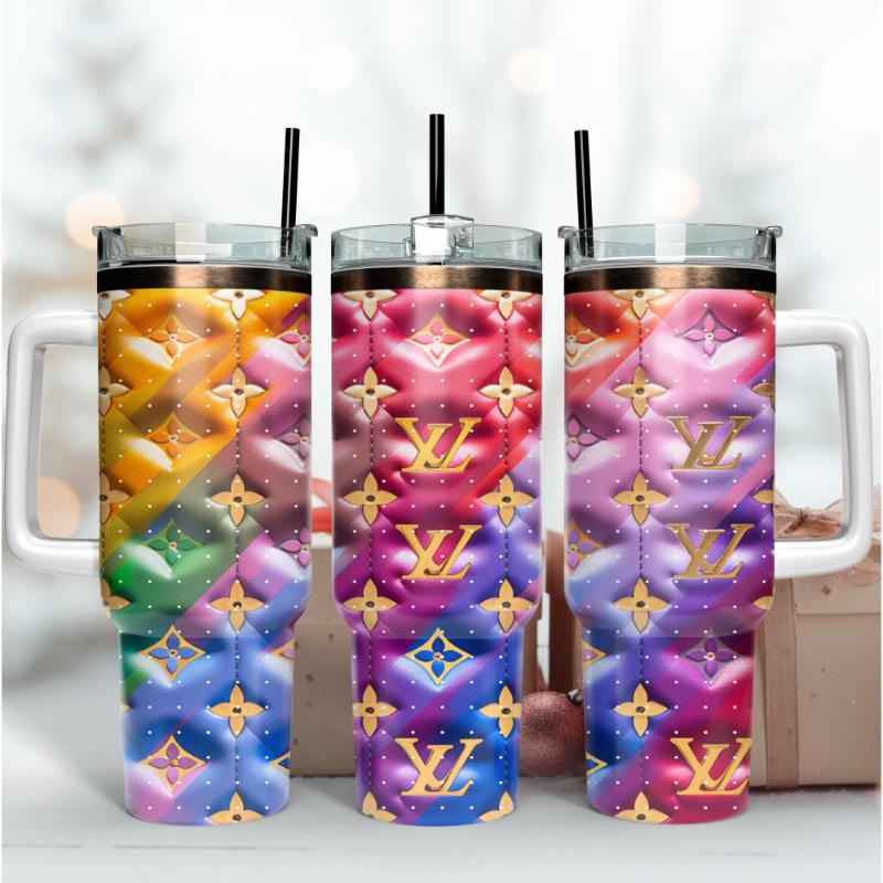 Louis Vuitton Rainbow LV 3D Pattern Custom Stanley Quencher 40oz Stainless Steel Tumbler With Handle