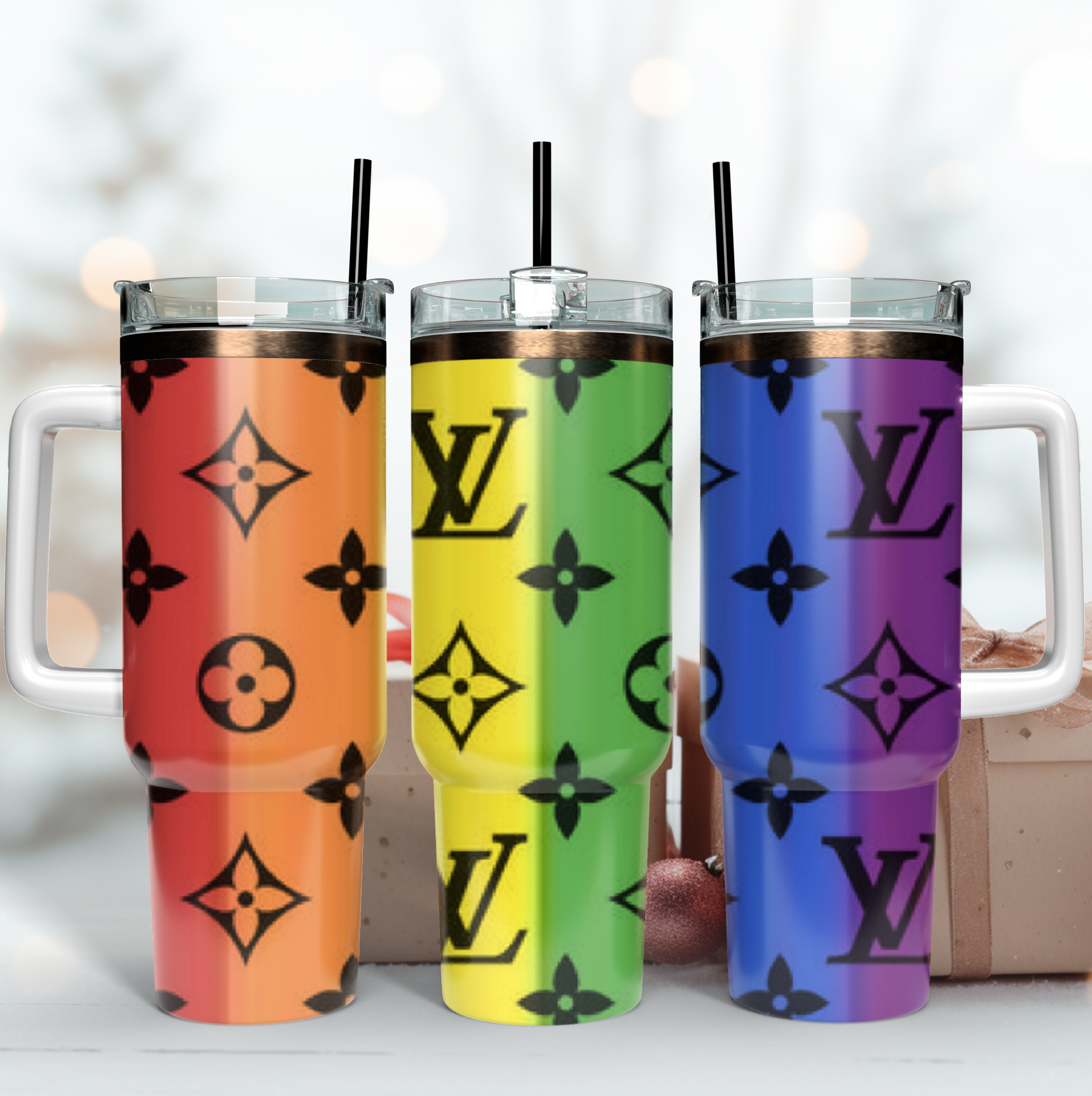 Louis Vuitton Rainbow LV Logo Custom Stanley Quencher 40oz Stainless Steel Tumbler With Handle