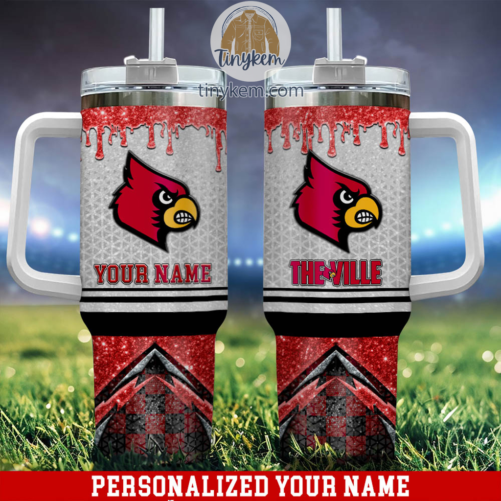 Louisville Cardinals Glitter NCAA Custom Stanley Quencher 40oz Stainless Steel Tumbler With Handle