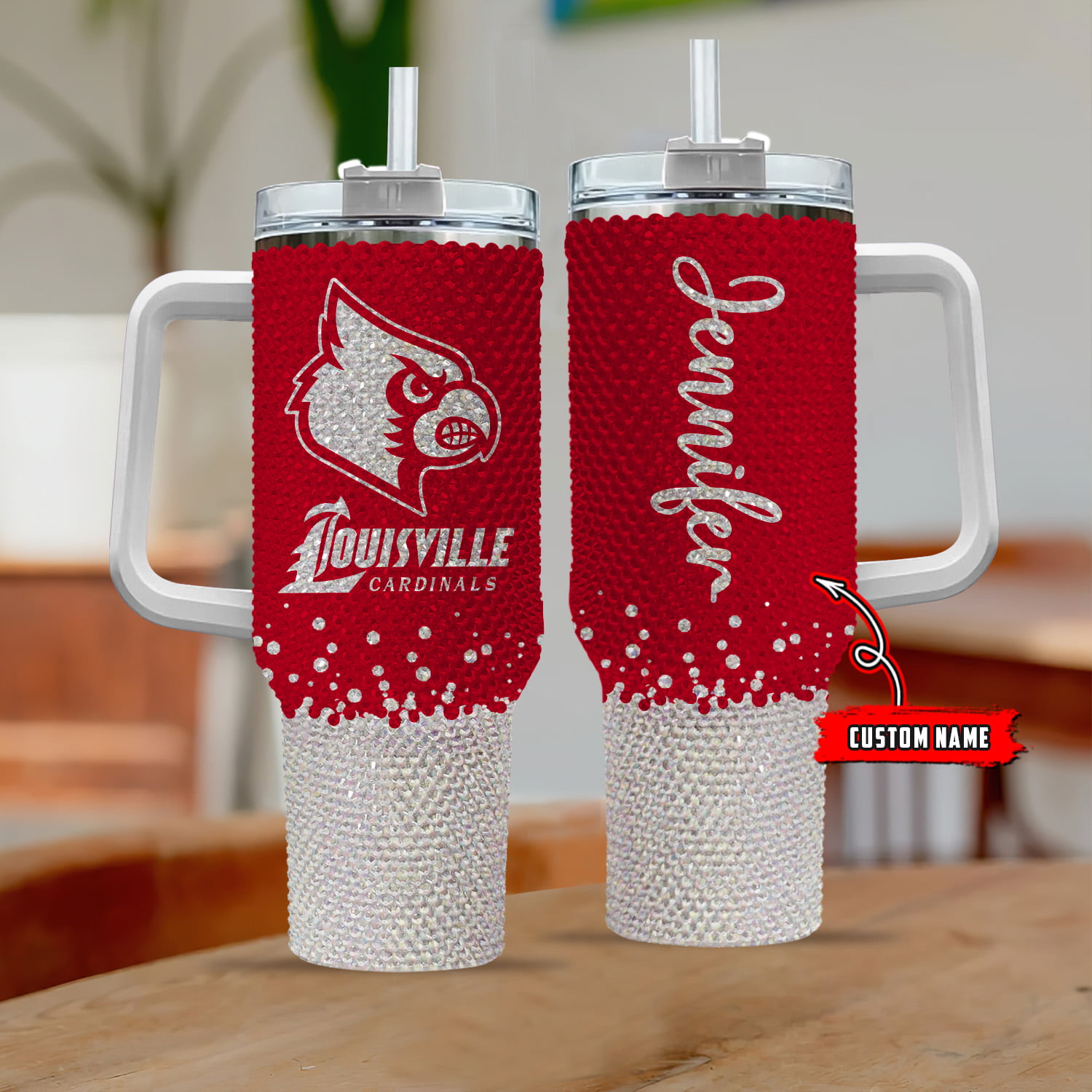 Louisville Cardinals NCAA Custom Stanley Quencher 40oz Stainless Steel Tumbler With Handle