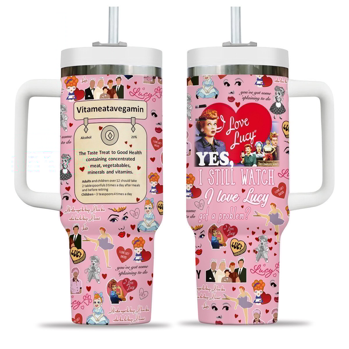 Love Lucy Movies Custom Stanley Quencher 40oz Stainless Steel Tumbler With Handle