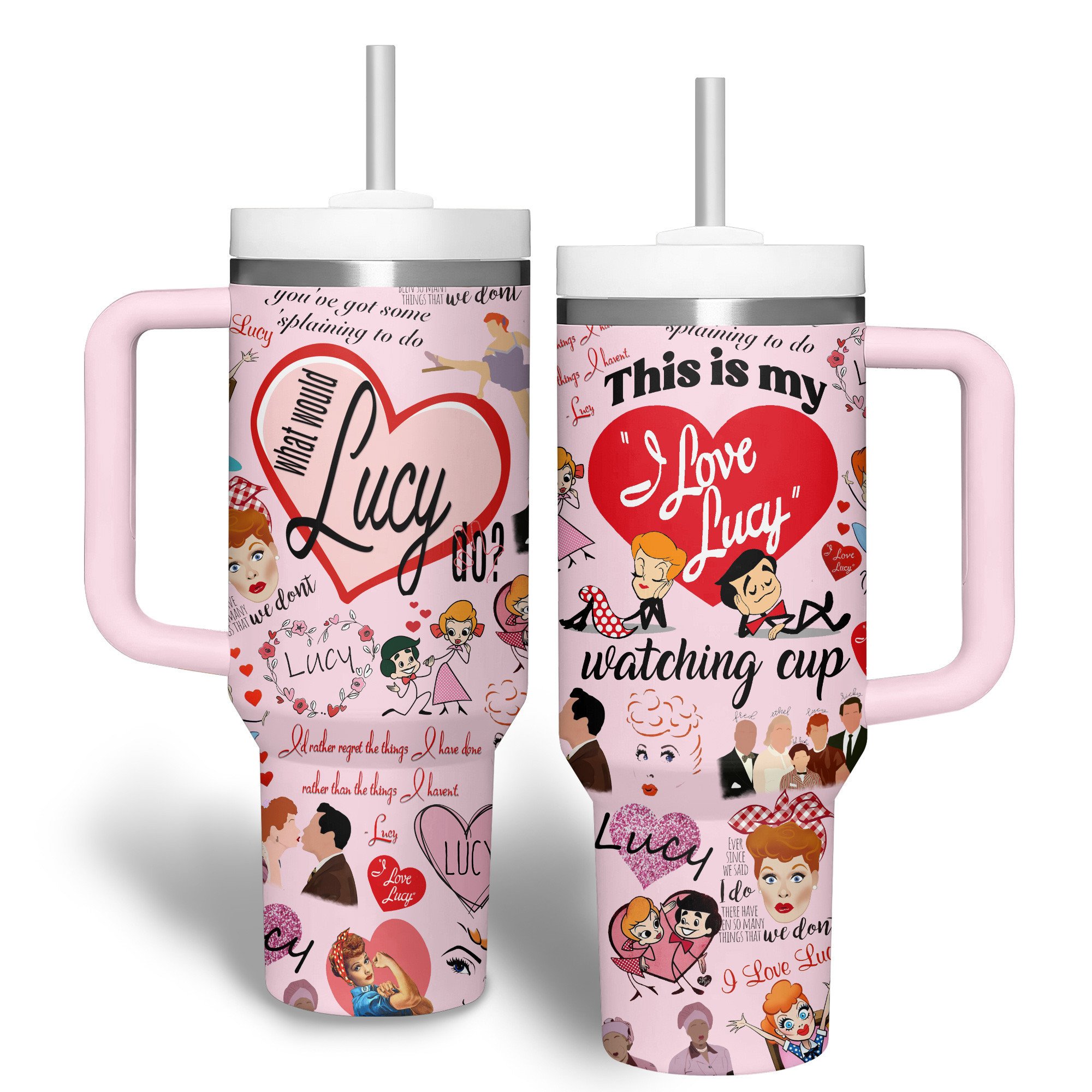 Love Lucy Movies Custom Stanley Quencher 40oz Stainless Steel Tumbler With Handle