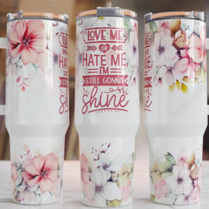 Love Me Flower Custom Stanley Quencher 40oz Stainless Steel Tumbler With Handle