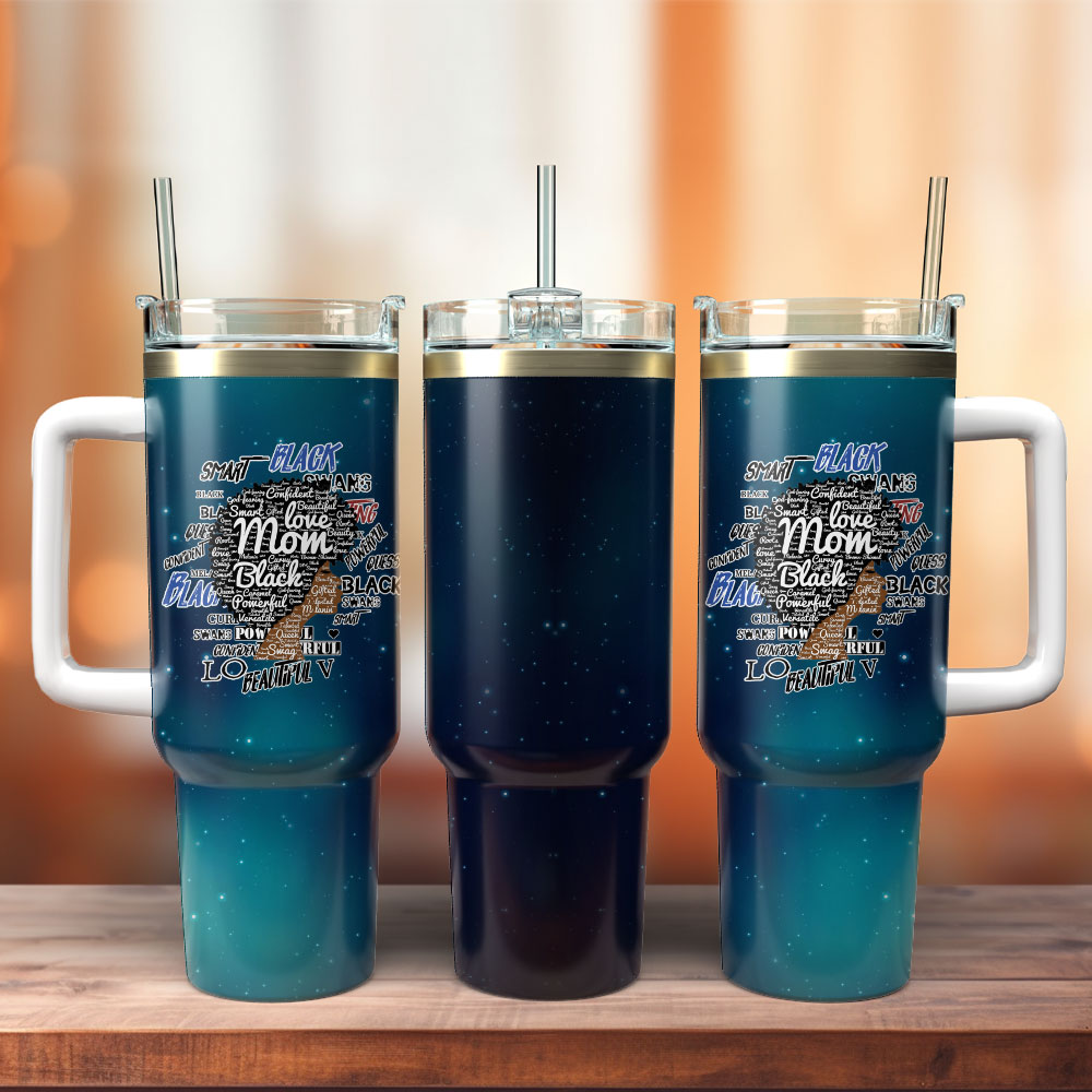 Love Mom Black Art Custom Stanley Quencher 40oz Stainless Steel Tumbler With Handle