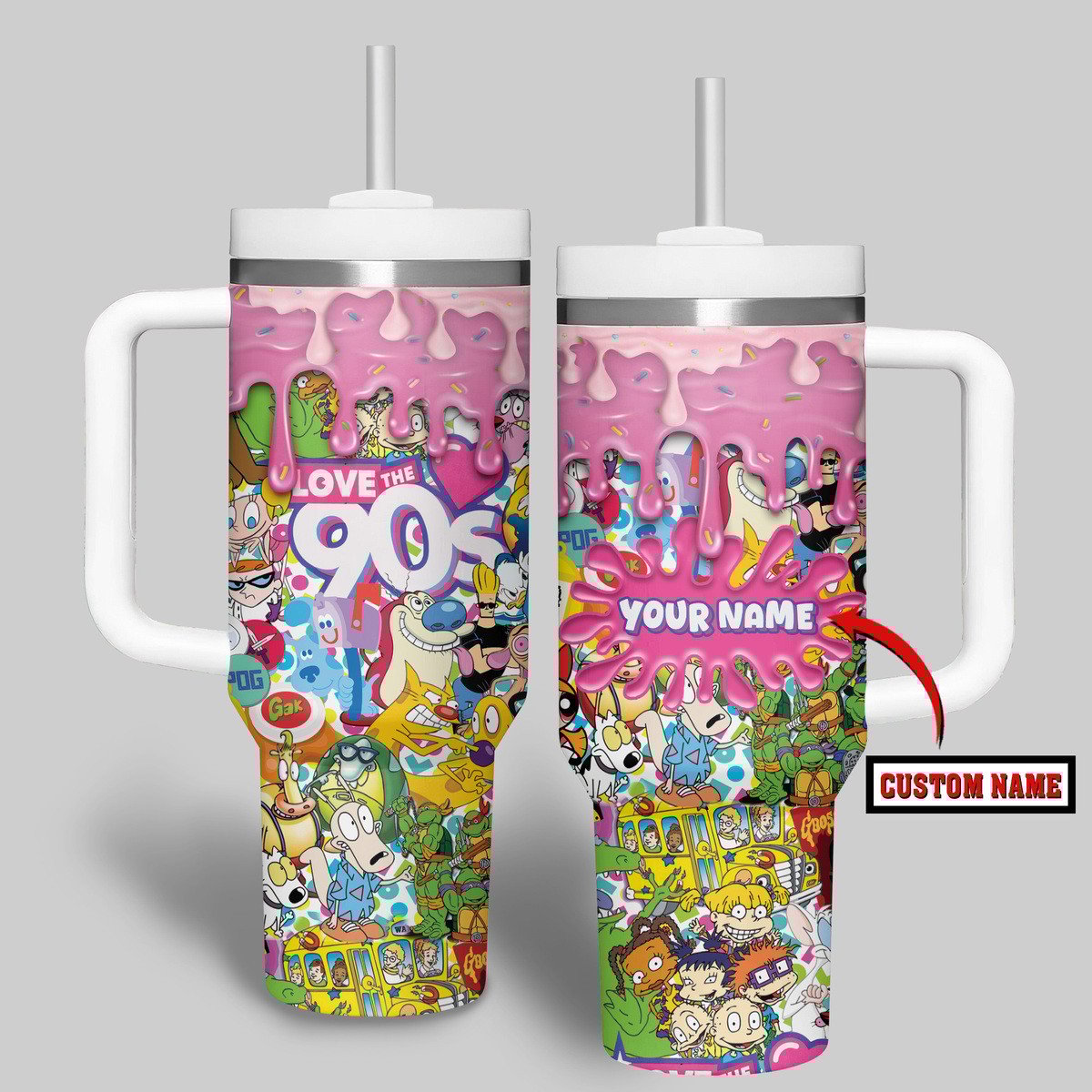 Love The 90s Music Custom Stanley Quencher 40oz Stainless Steel Tumbler With Handle
