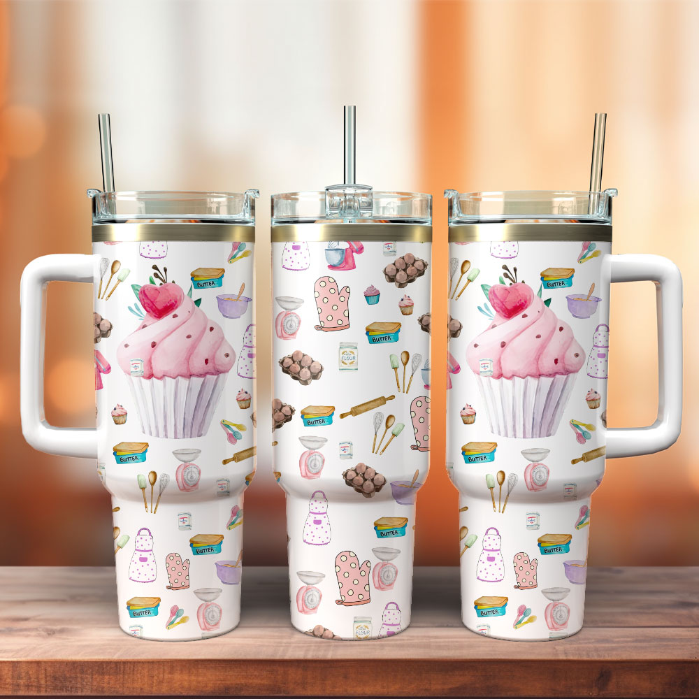 Lovely Cupcake Custom Stanley Quencher 40oz Stainless Steel Tumbler With Handle